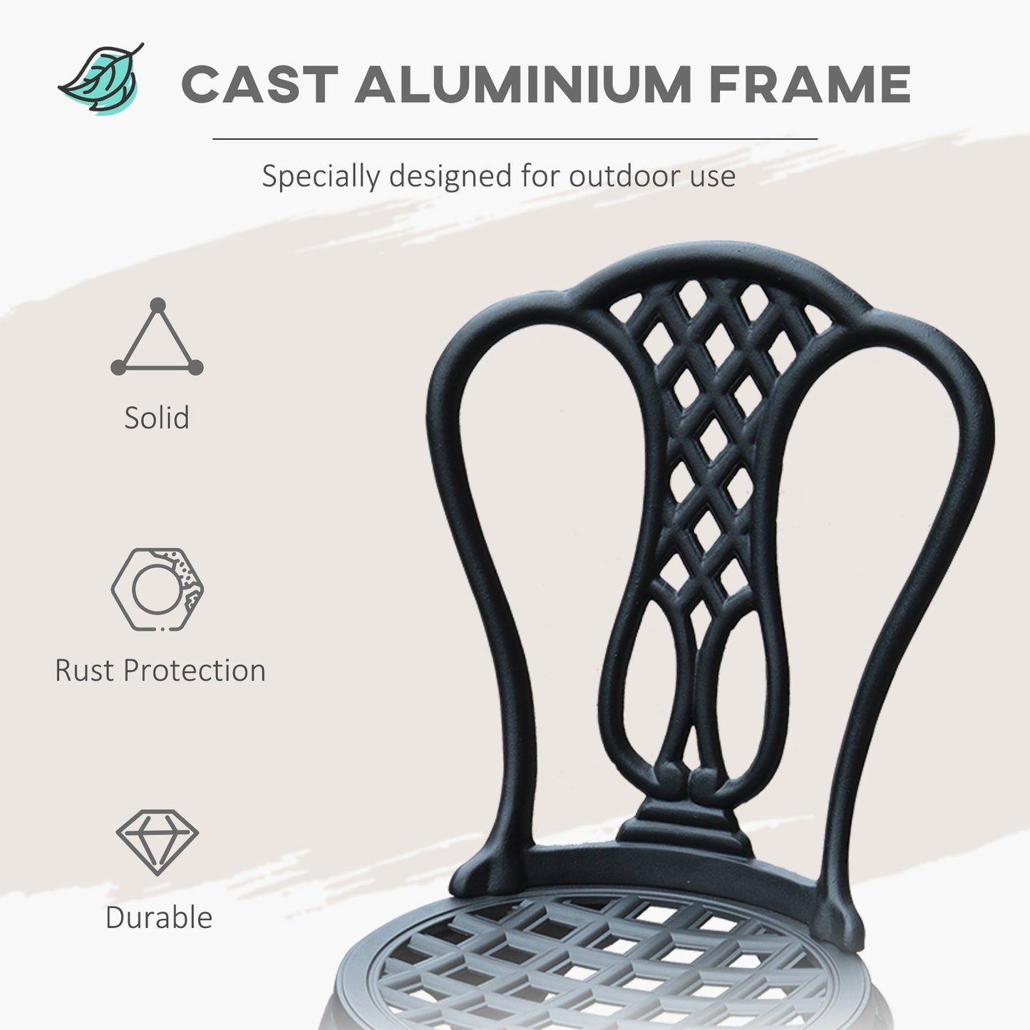 3 Piece Patio Cast Aluminium Bistro Set Garden Outdoor Furniture