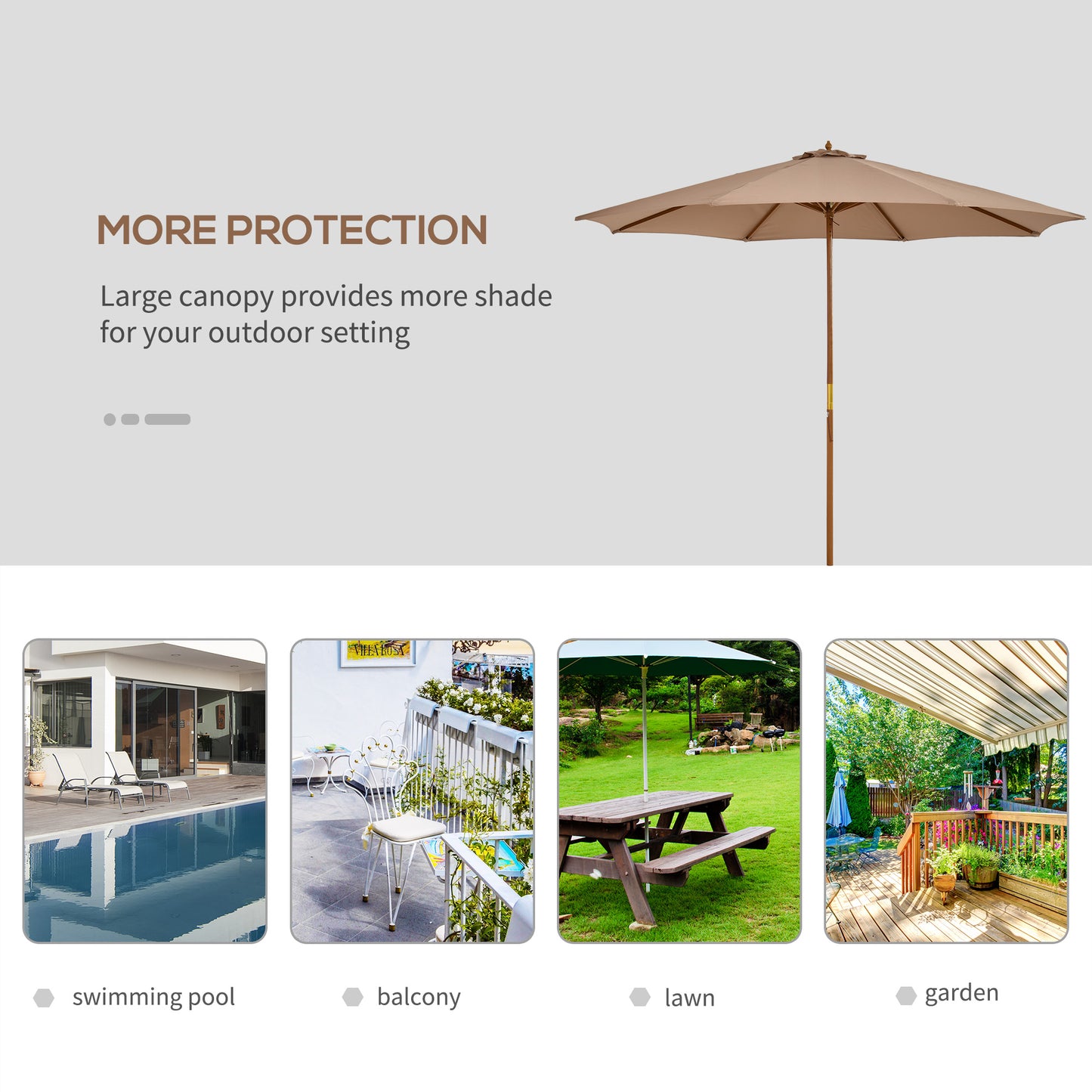 3(m) Garden Umbrella Wooden Parasol 8 Ribs Bamboo Sun Shade Patio