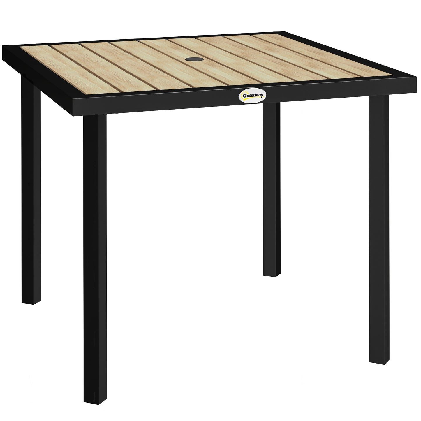Square Garden Dining Table with 5.4cm Parasol Hole, Slatted Top