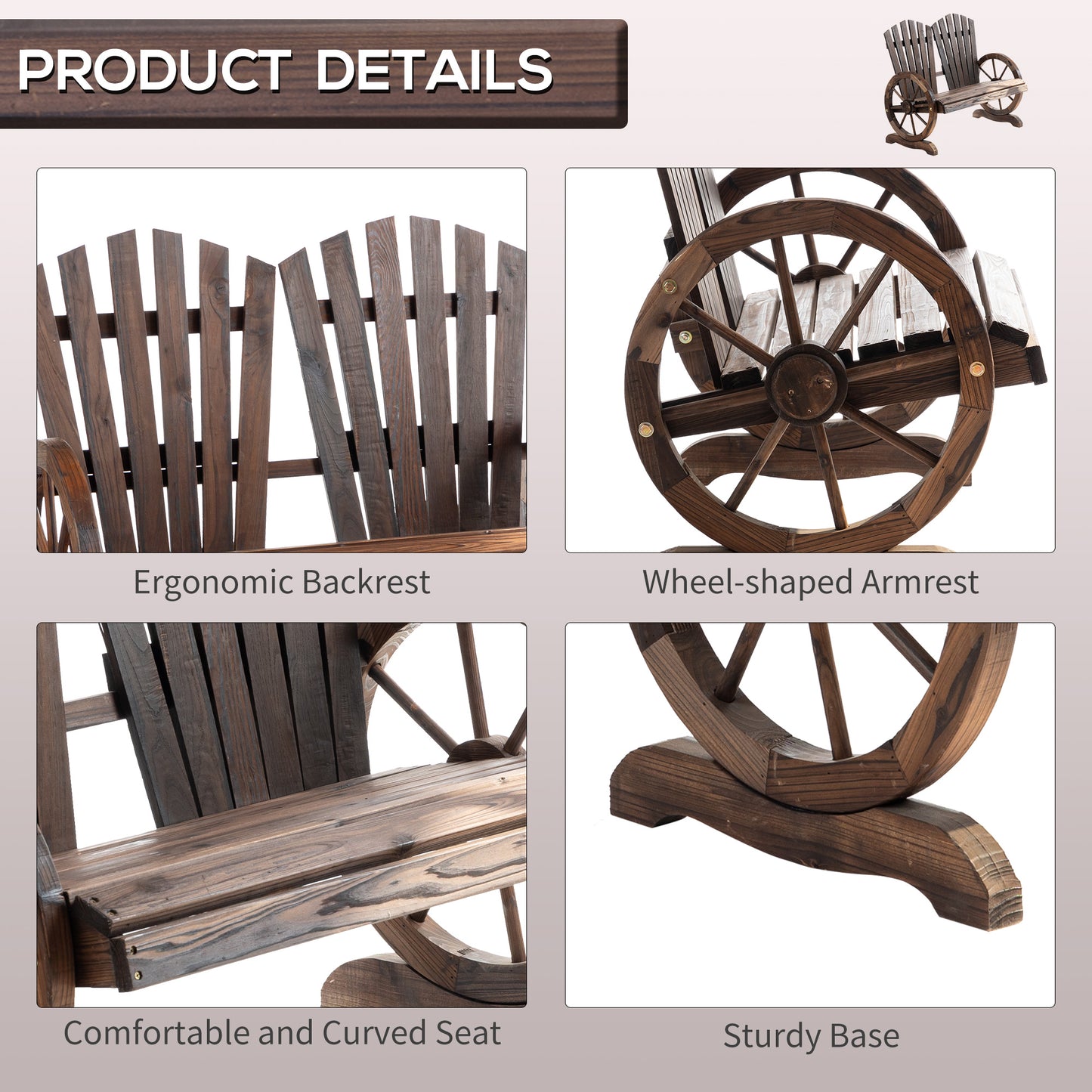 Fir Logs Love Seats with Wheel-Shaped Armrests