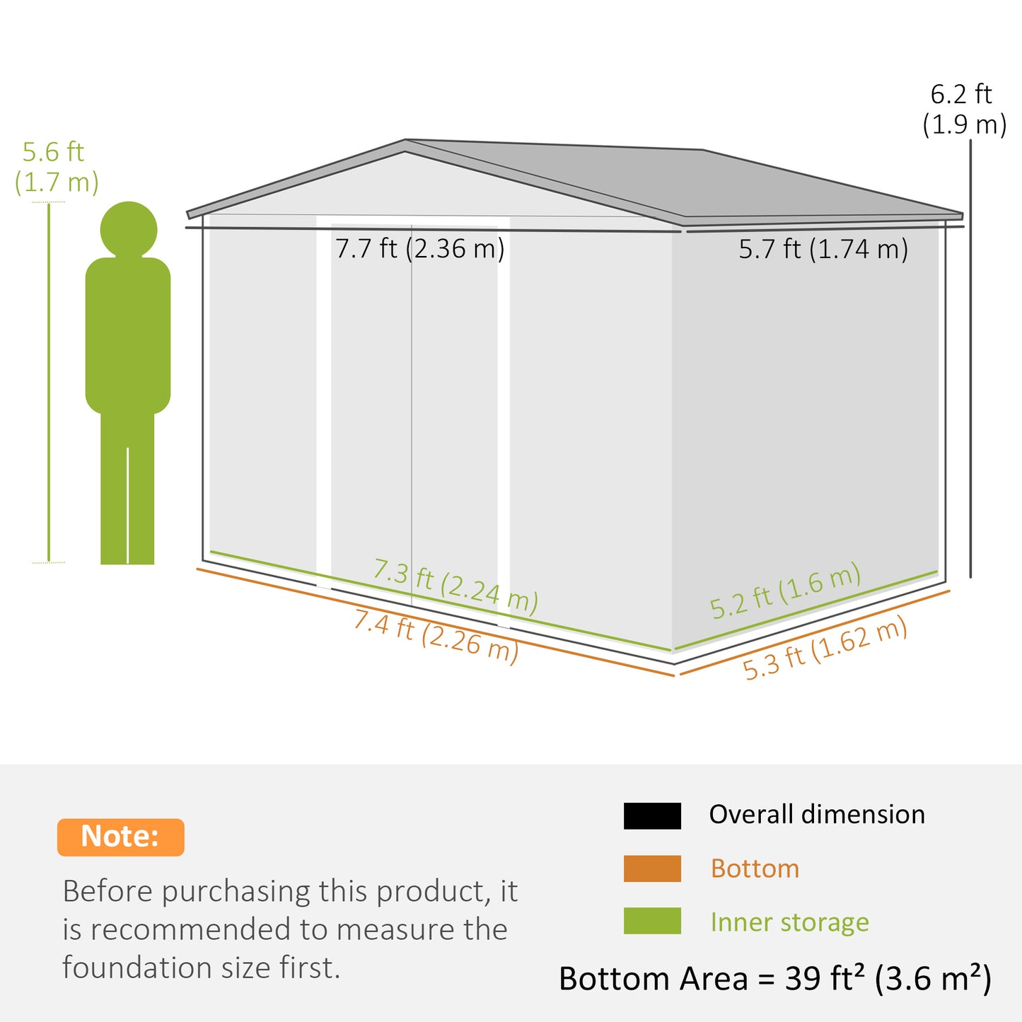 7.7 x 5.7ft Metal Garden Shed with Ventilation Slots