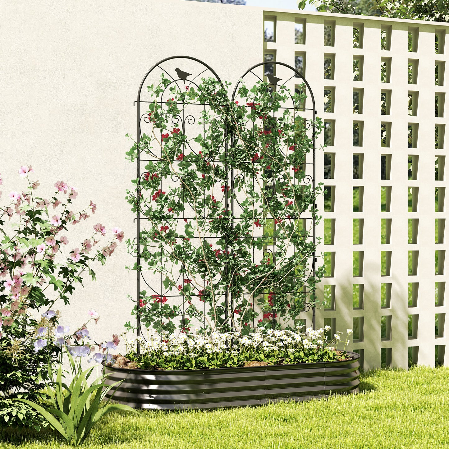 Set of 2 Garden Trellis, Metal Fence Panels (1)