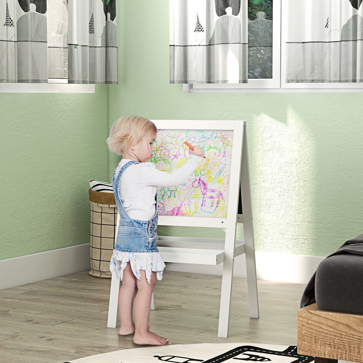 Kids Easel, Art Easel with Double Sided Whiteboard, Chalkboard