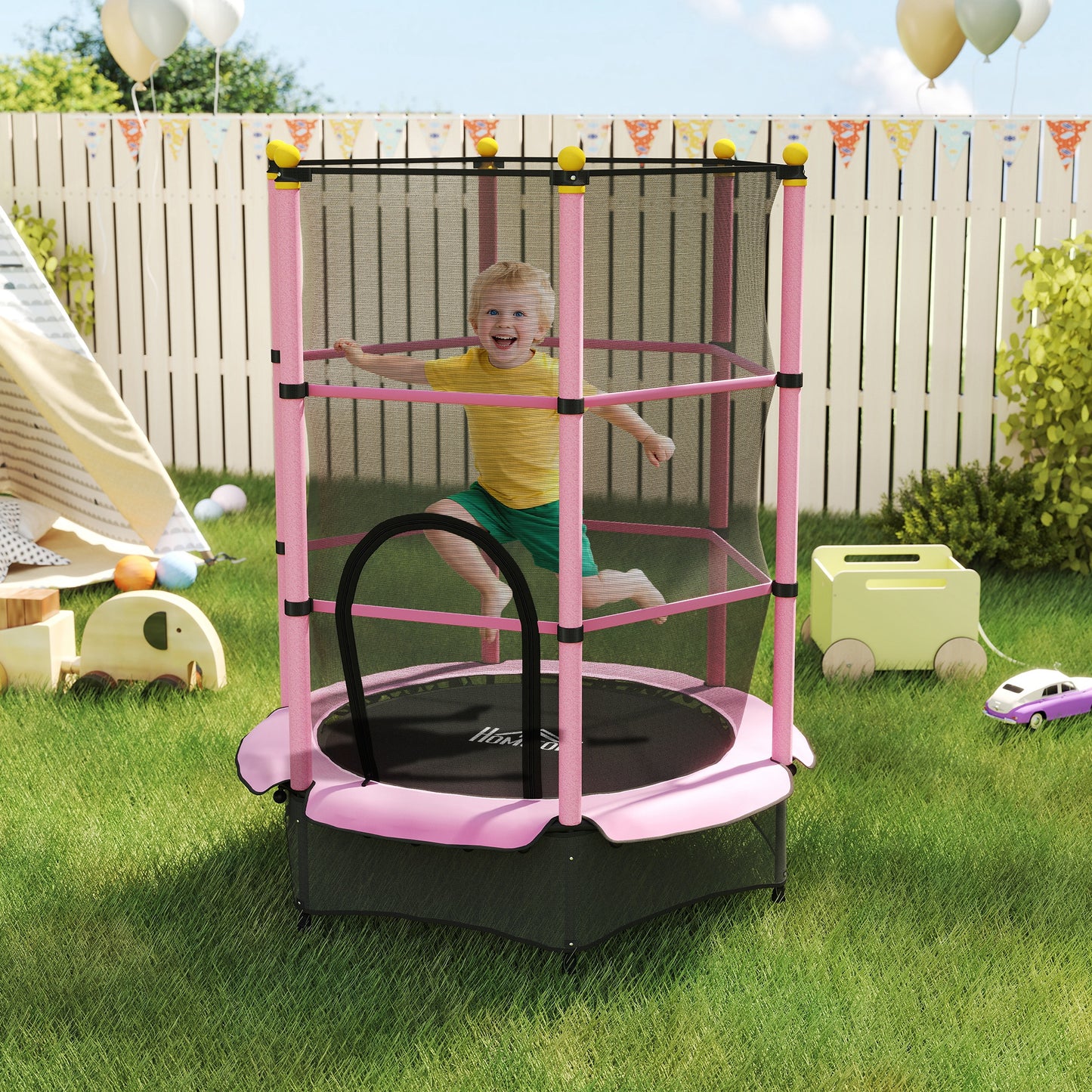 4.6FT/55" Kids Trampoline with Enclosure Net, Outdoor Indoor Use