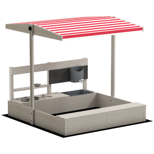 Kids Wooden Sandbox w/ Canopy, Kitchen Toys, Seat, Storage