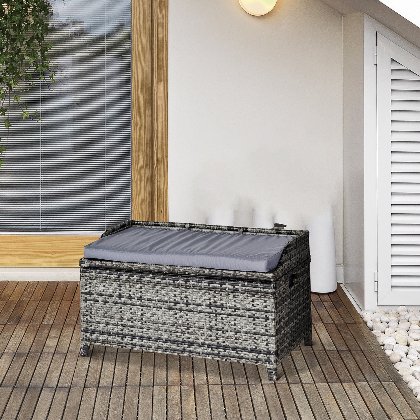 130 L Rattan Garden Storage Box, with Seat