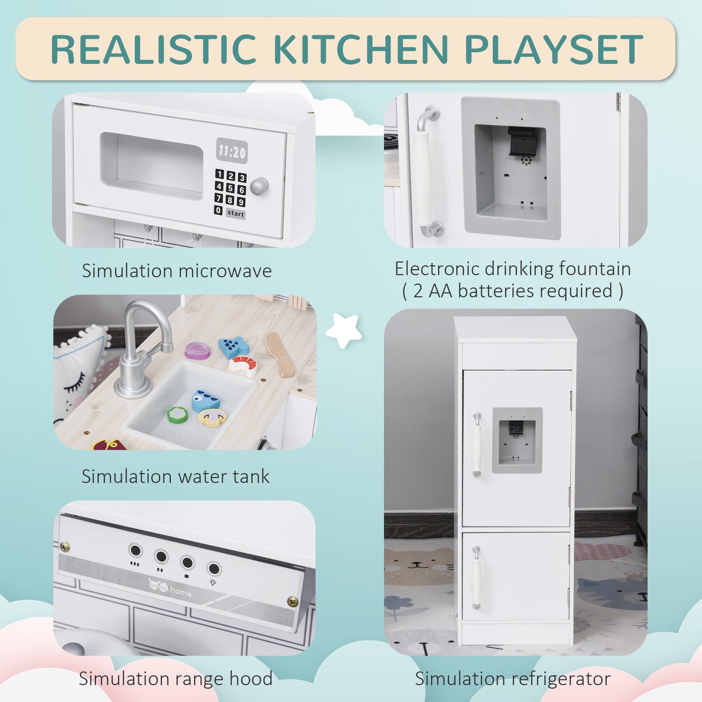 Kids Play Kitchen Wooden Toy Kitchen Cooking Set for Children