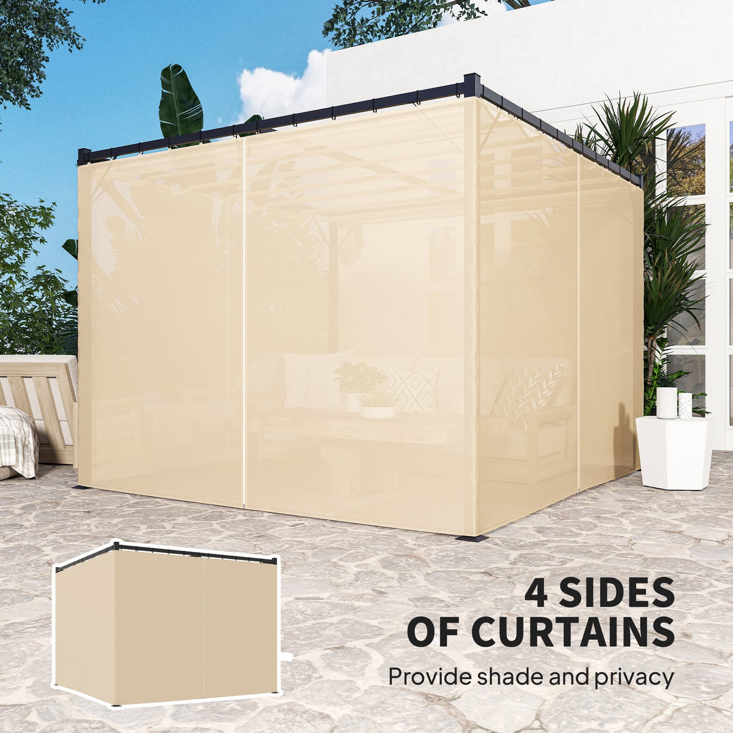 3 x 3(m) Retractable Pergola, Garden Gazebo Shelter with Curtains