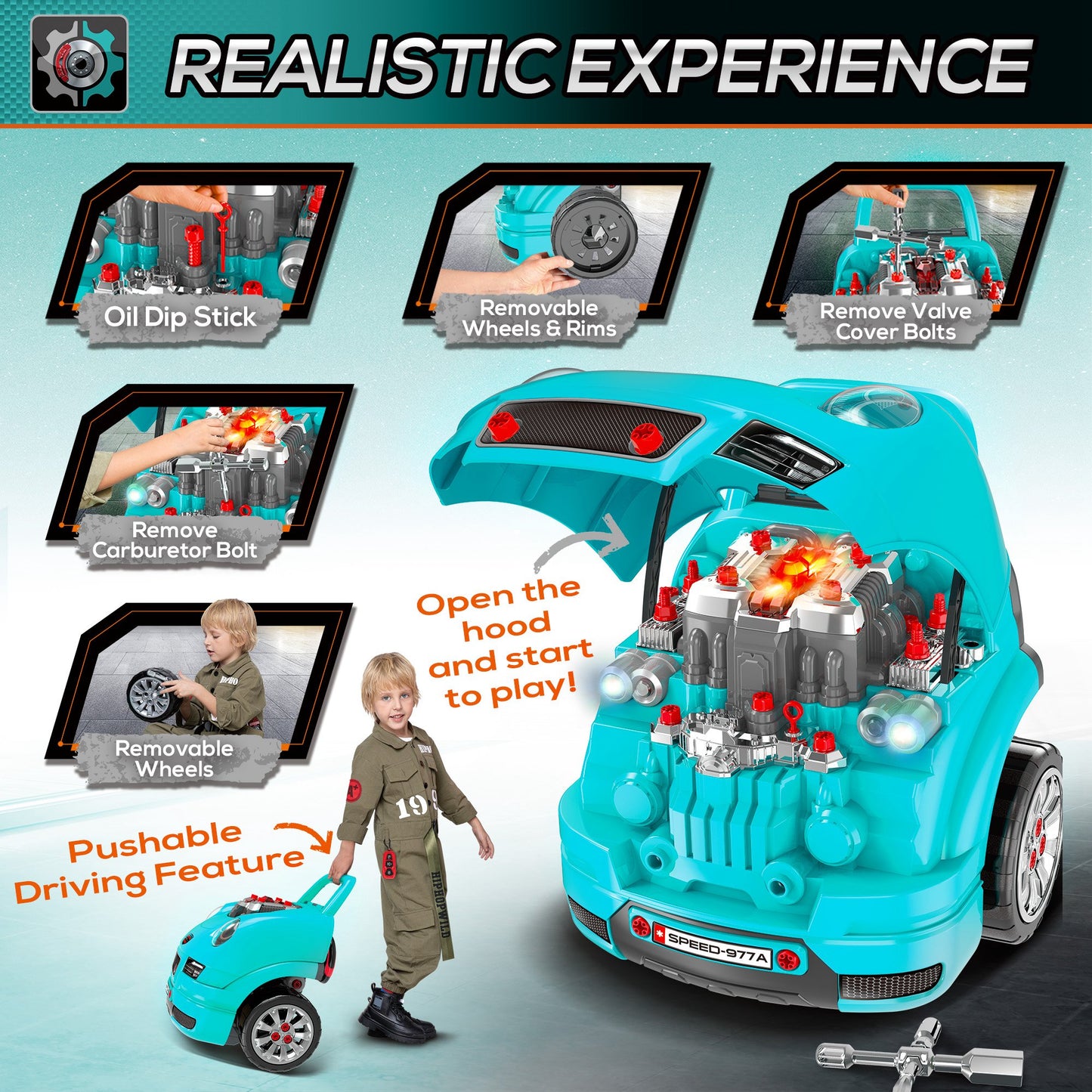 Kids Truck Engine Toy Set, with Horn, Light, Car Key