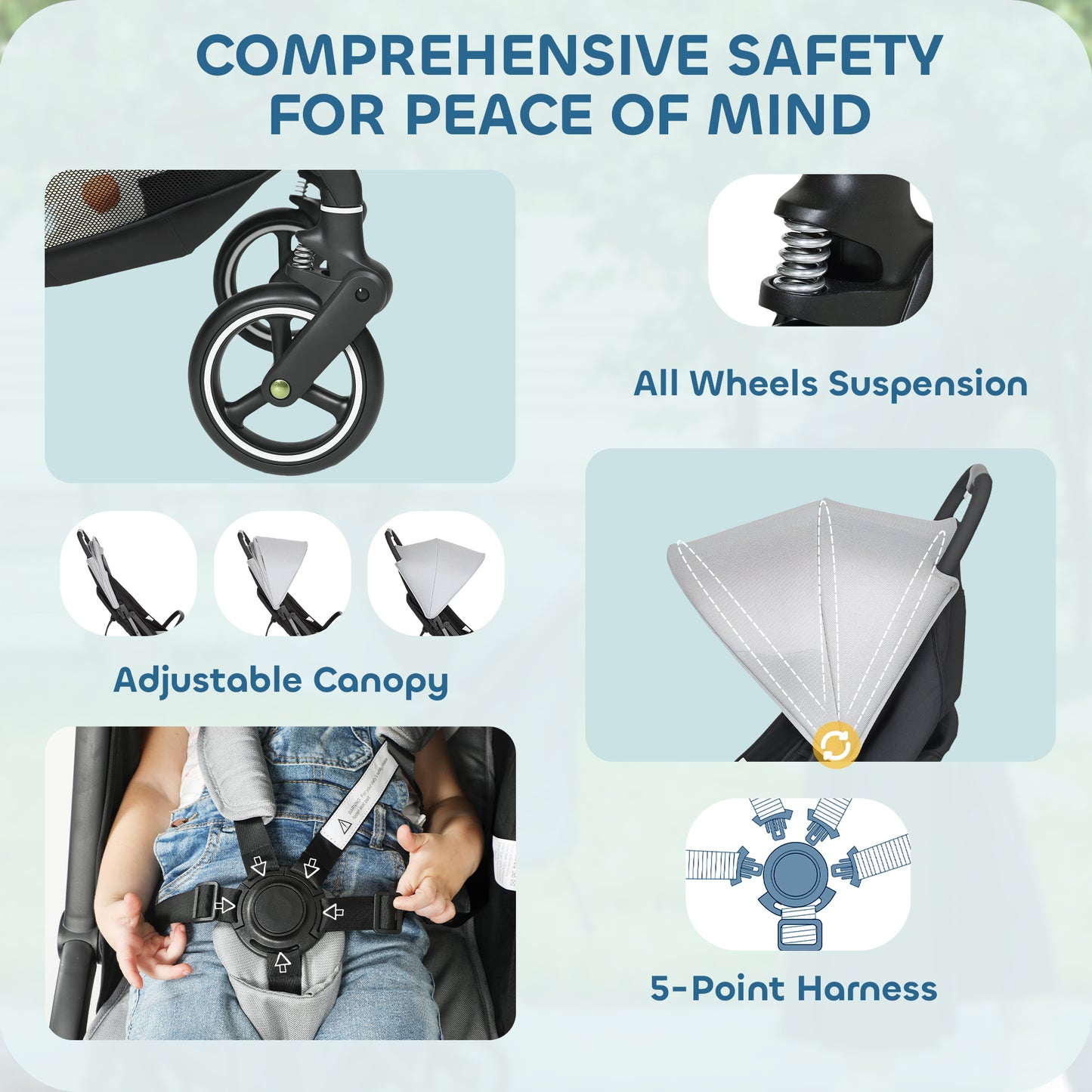 Travel Stroller, Lightweight Pushchair, Compact Buggy with Canopy