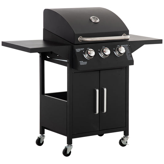 3 Burner Gas BBQ Grill Outdoor Portable Barbecue Trolley w/ Warming