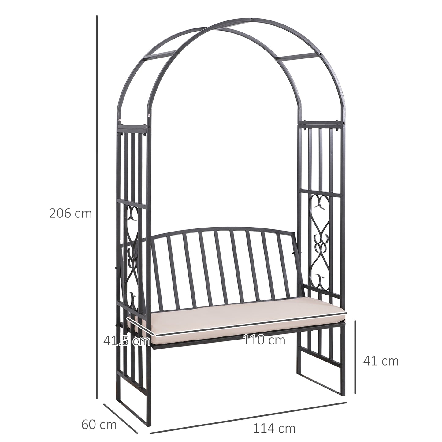 Metal Frame Bench W/Arch, 114Lx60Wx206H cm