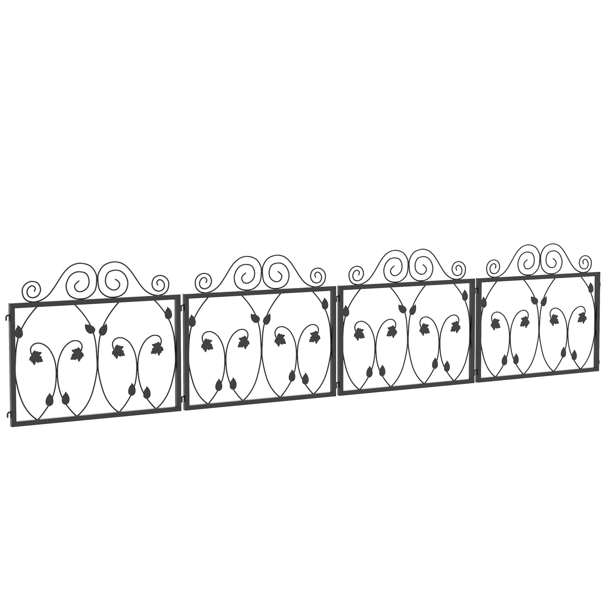 Set of Four 57cm Leaf Scroll Metal Fence Panels