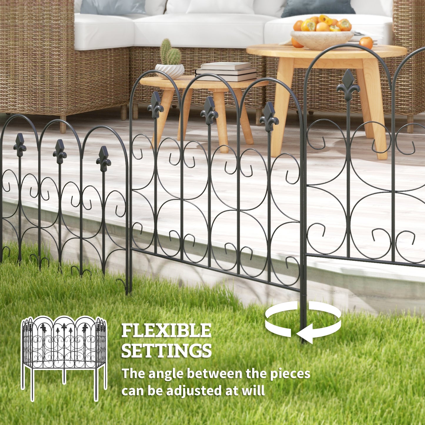 Decorative Garden Fencing, 83cm (H) x 3m (L) 5PCs Outdoor Picket