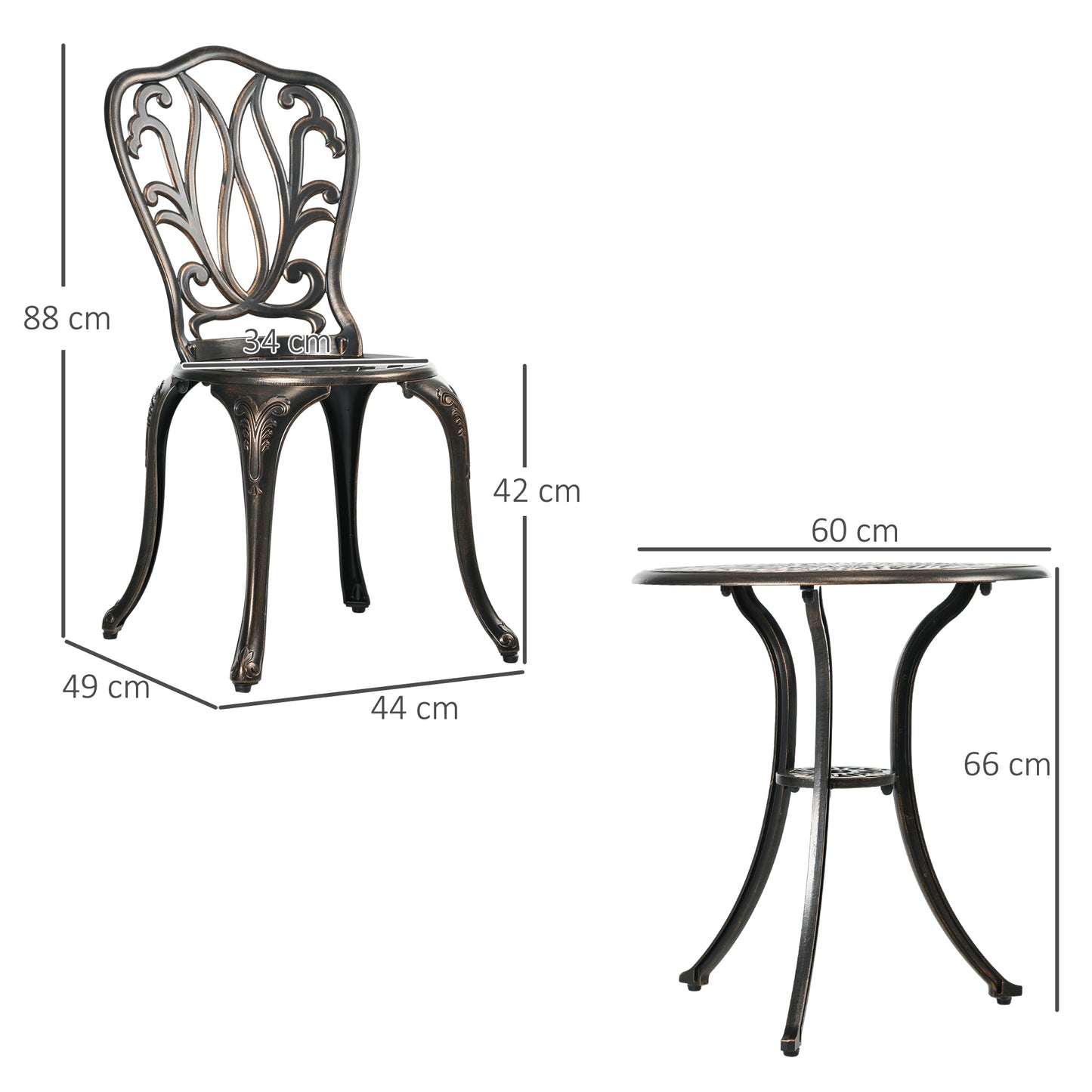 3 Piece Garden Bistro Set Aluminium Outdoor Furniture Set