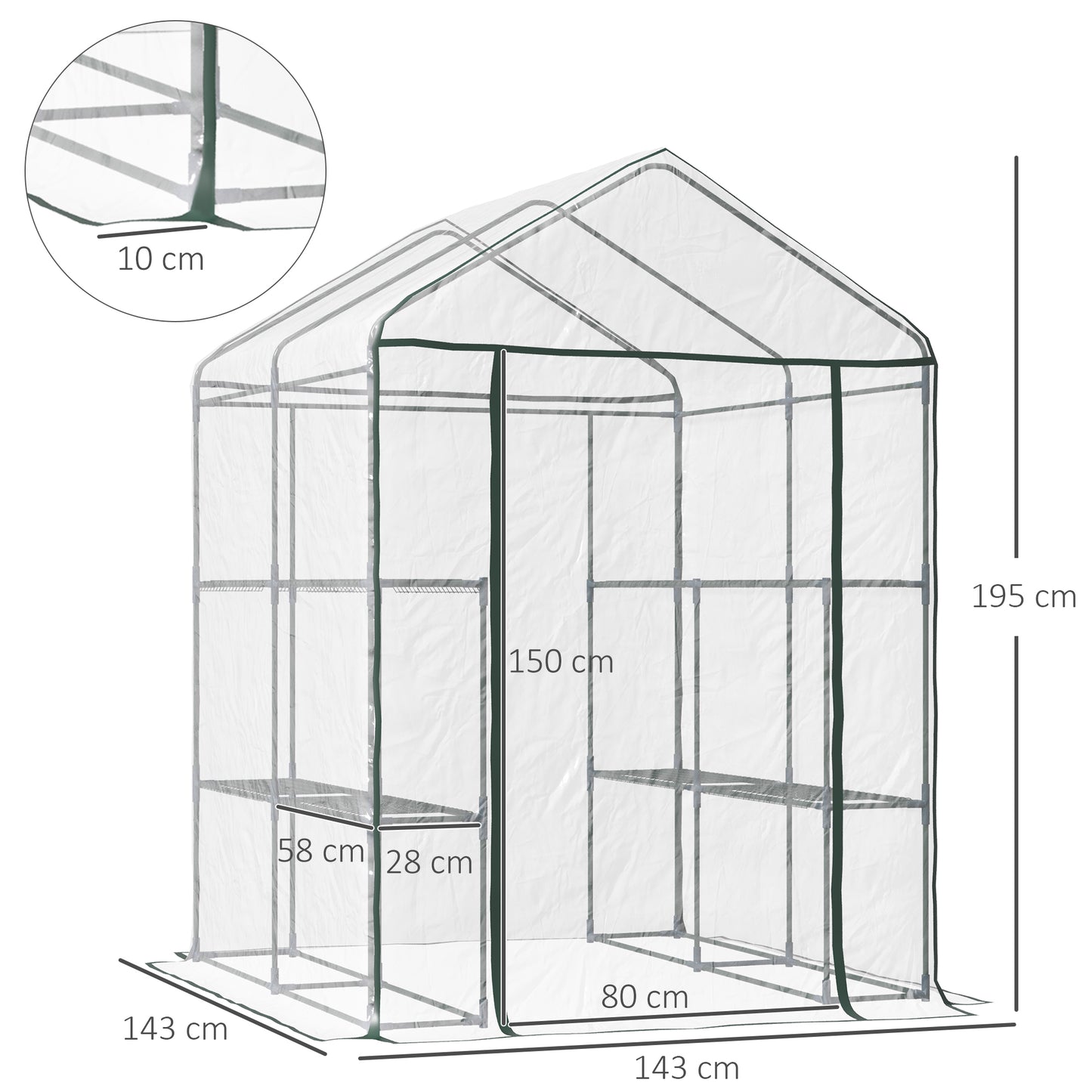 Walk in Greenhouse with 3-Tier 8 Shelves