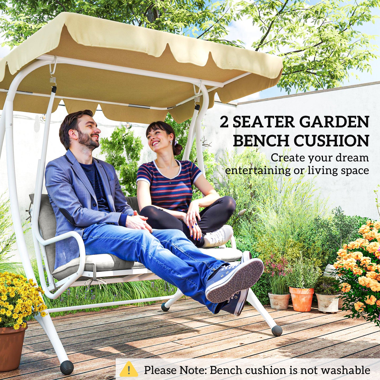 2 Seater Bench Pad, Garden Chair Cushion with Back and Ties