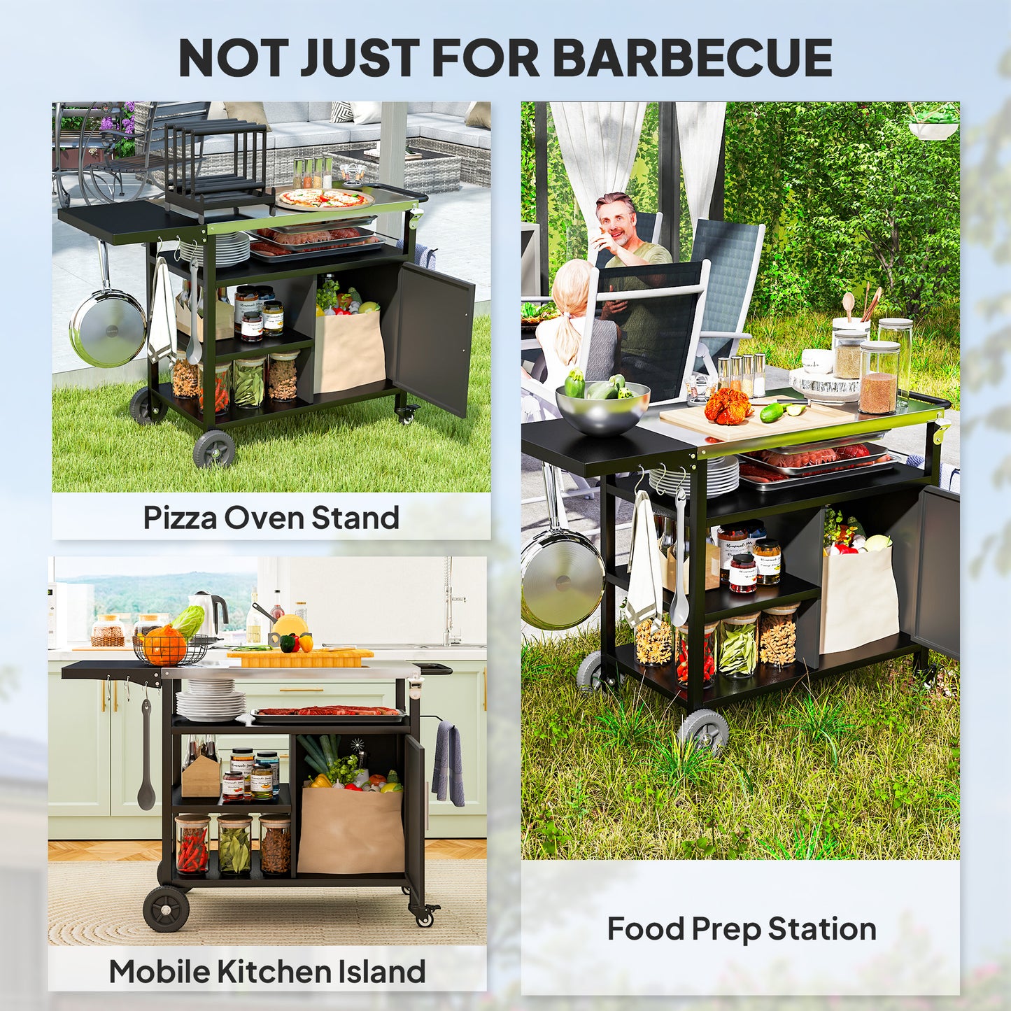 Outdoor BBQ Trolley with Foldable Side Table, Stainless Steel Top
