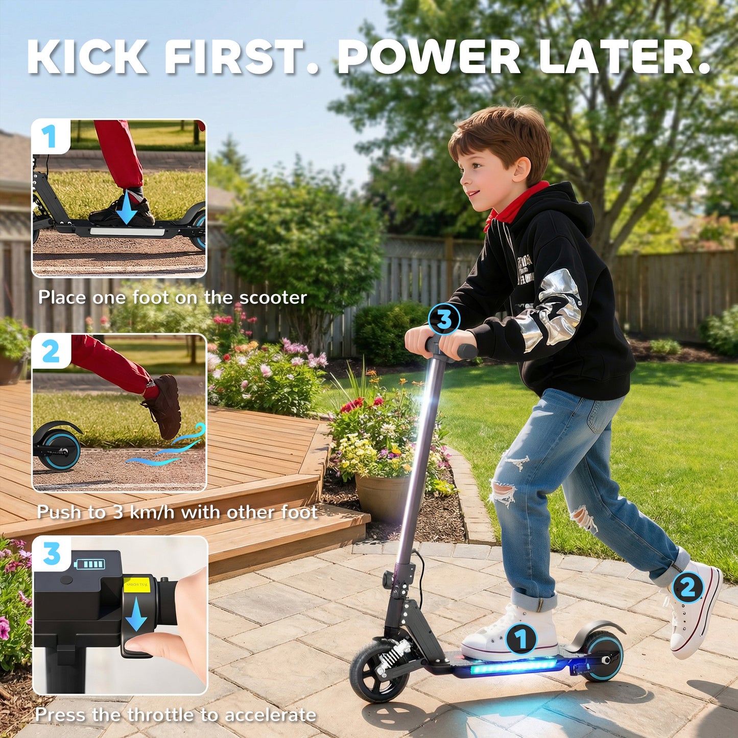 Folding Electric Scooter for Kids, with Dual Brakes