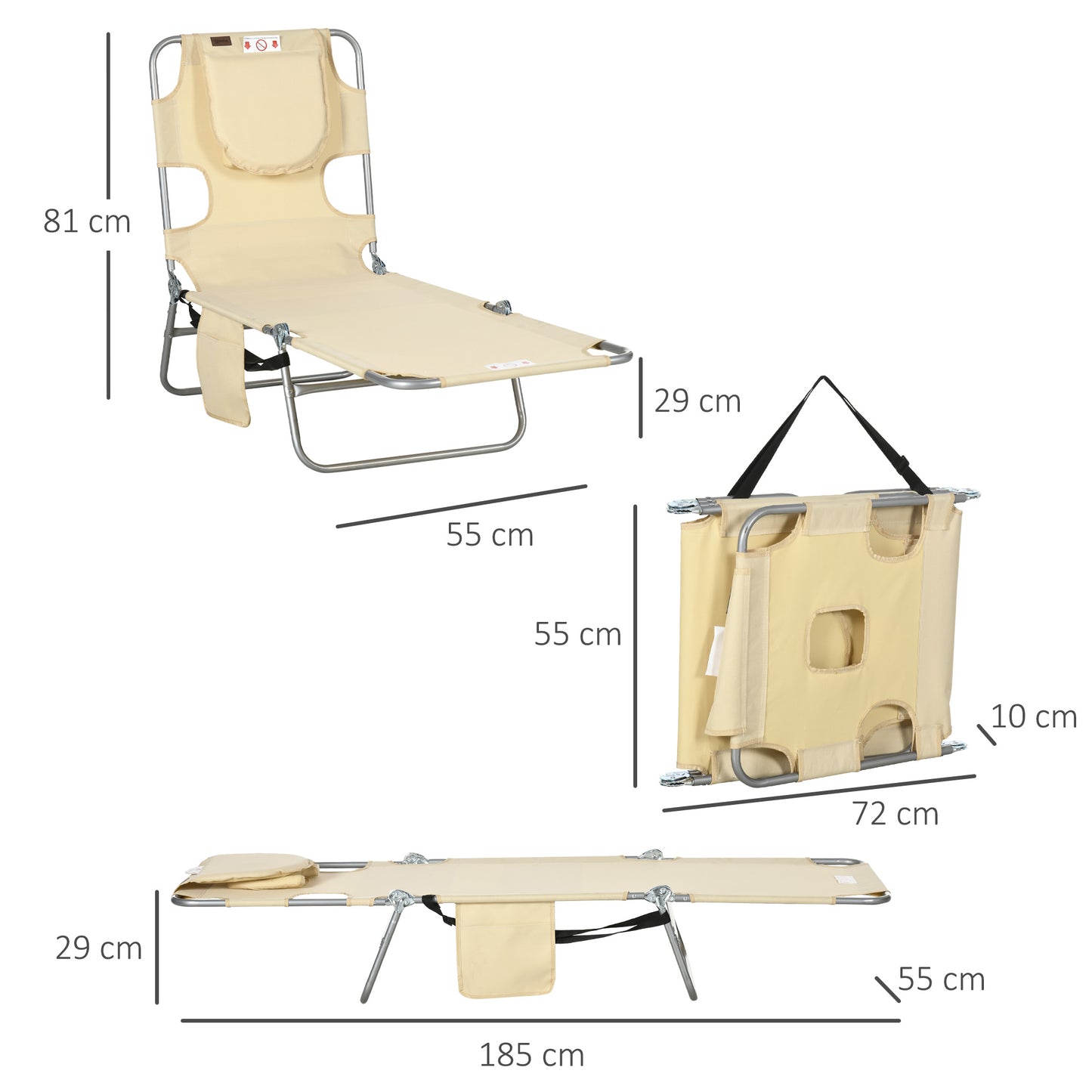 Foldable Sun Lounger, Beach Chaise Lounge with Reading Hole