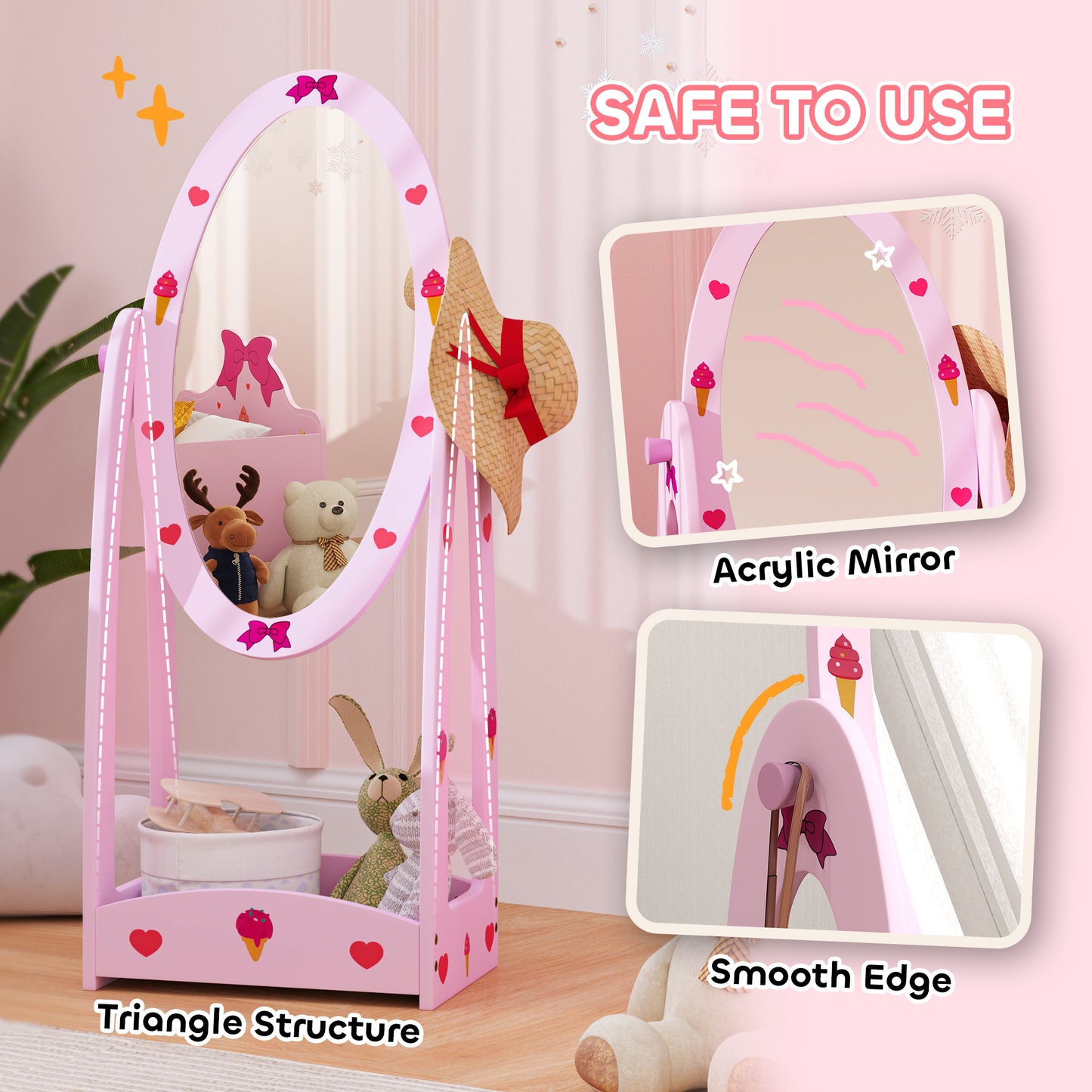 Kids Clothes Rail, Kids Dressing Mirror with 360° Rotating