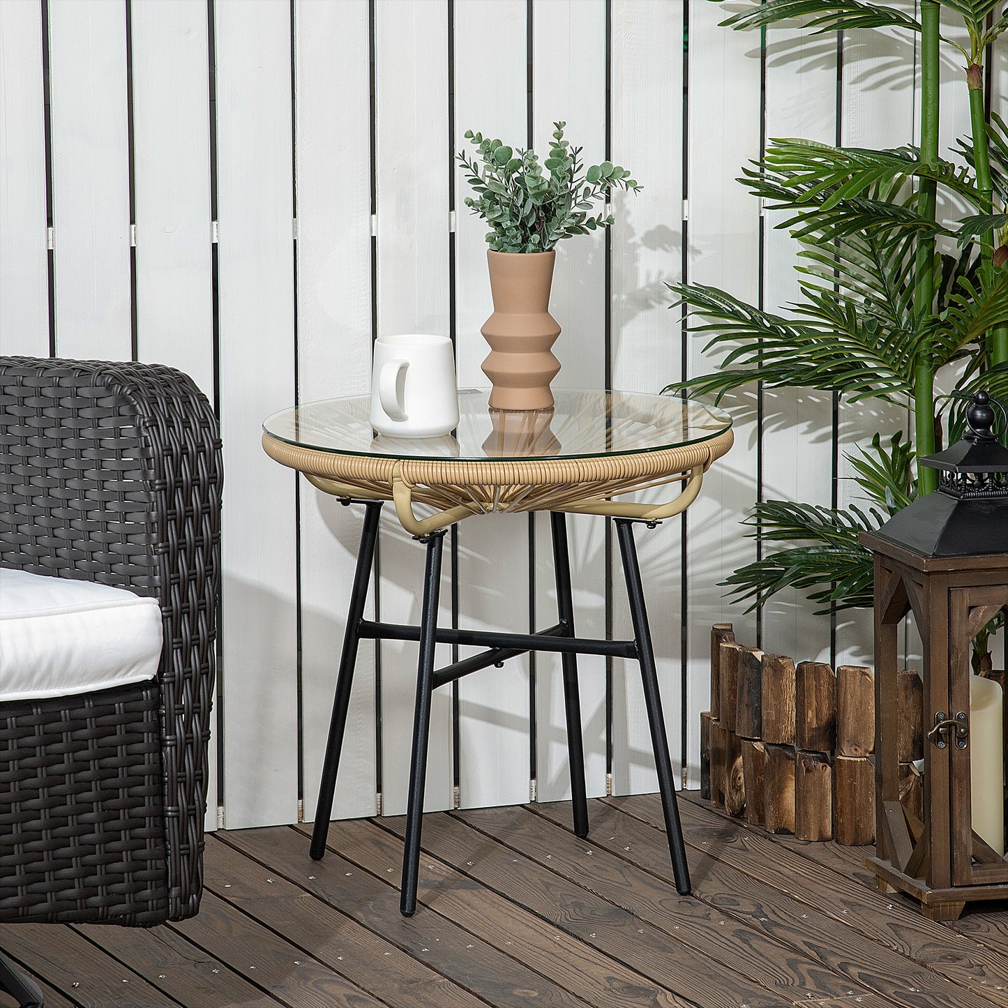 Rattan Side Table, Round Outdoor Coffee Table