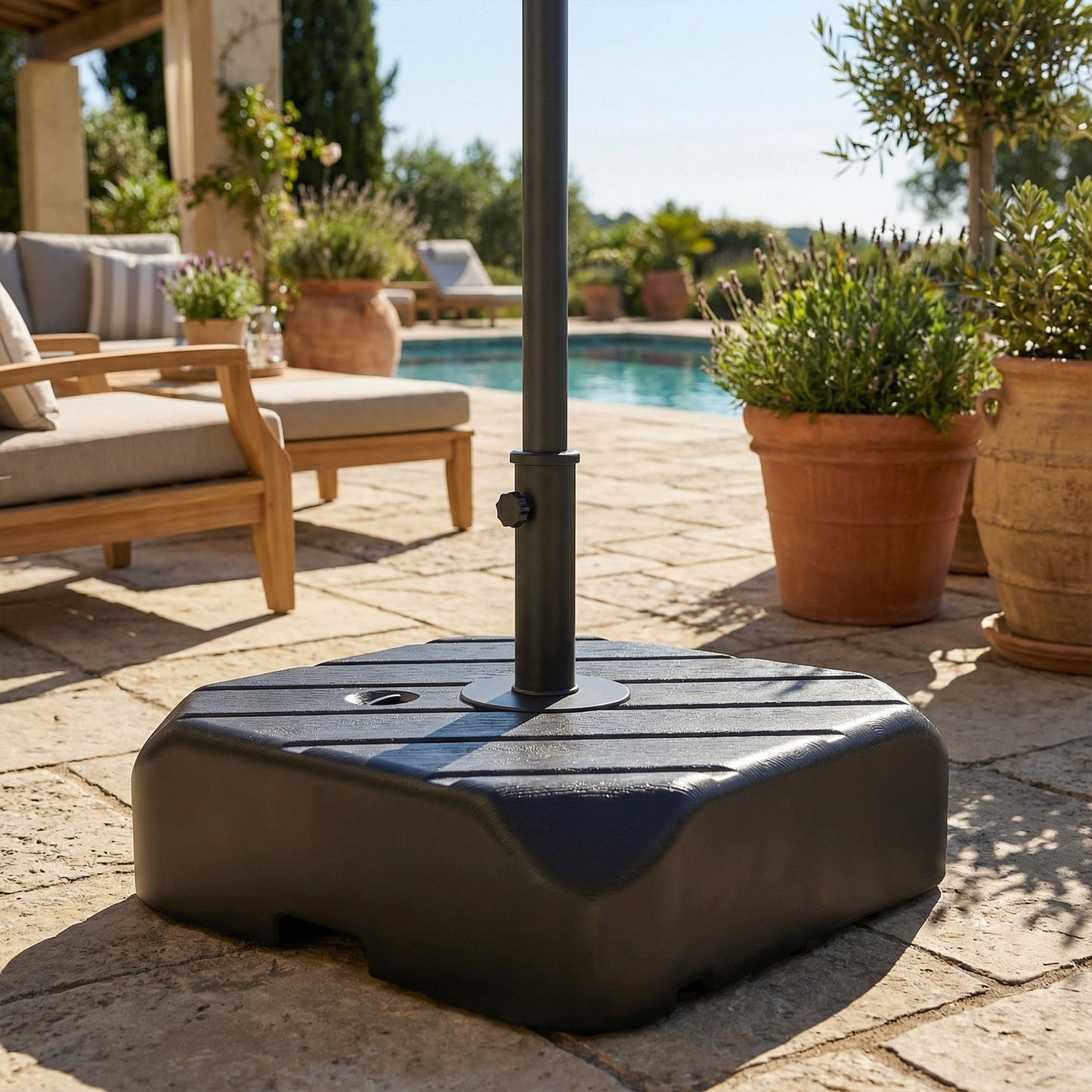 Garden Parasol Base with Wheels, Telescopic Handle