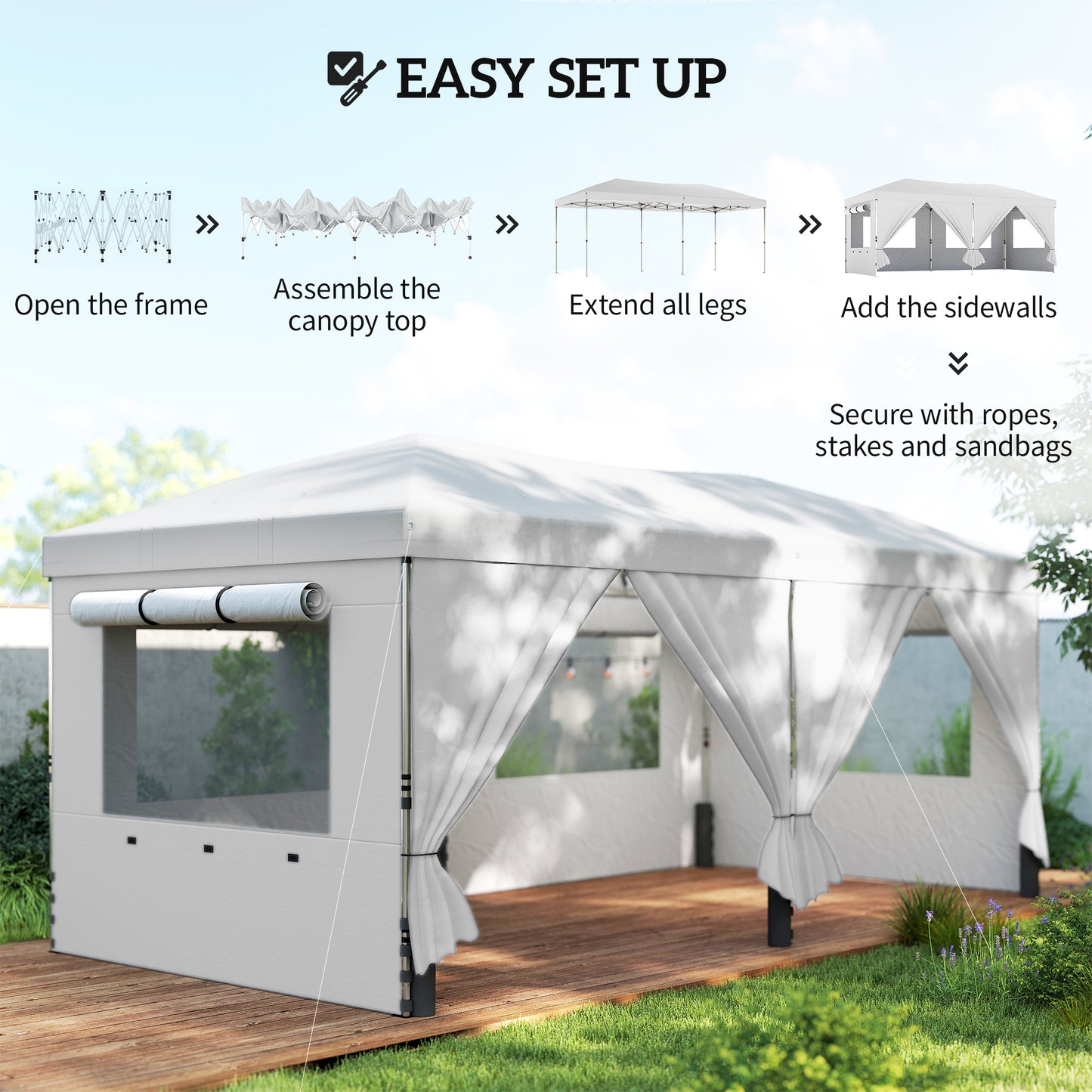 3 x 6 m Pop Up Canopy with UV50+ Protection Garden Gazebo