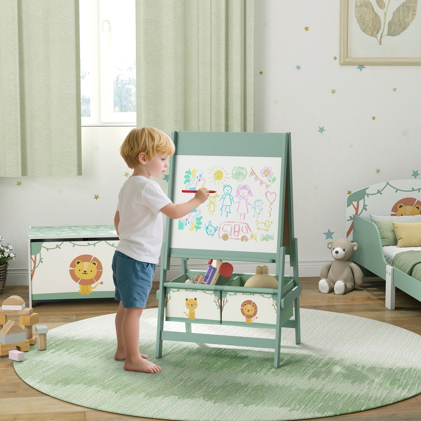 Art Easel for Kids, Double-Sided Whiteboard/Blackboard