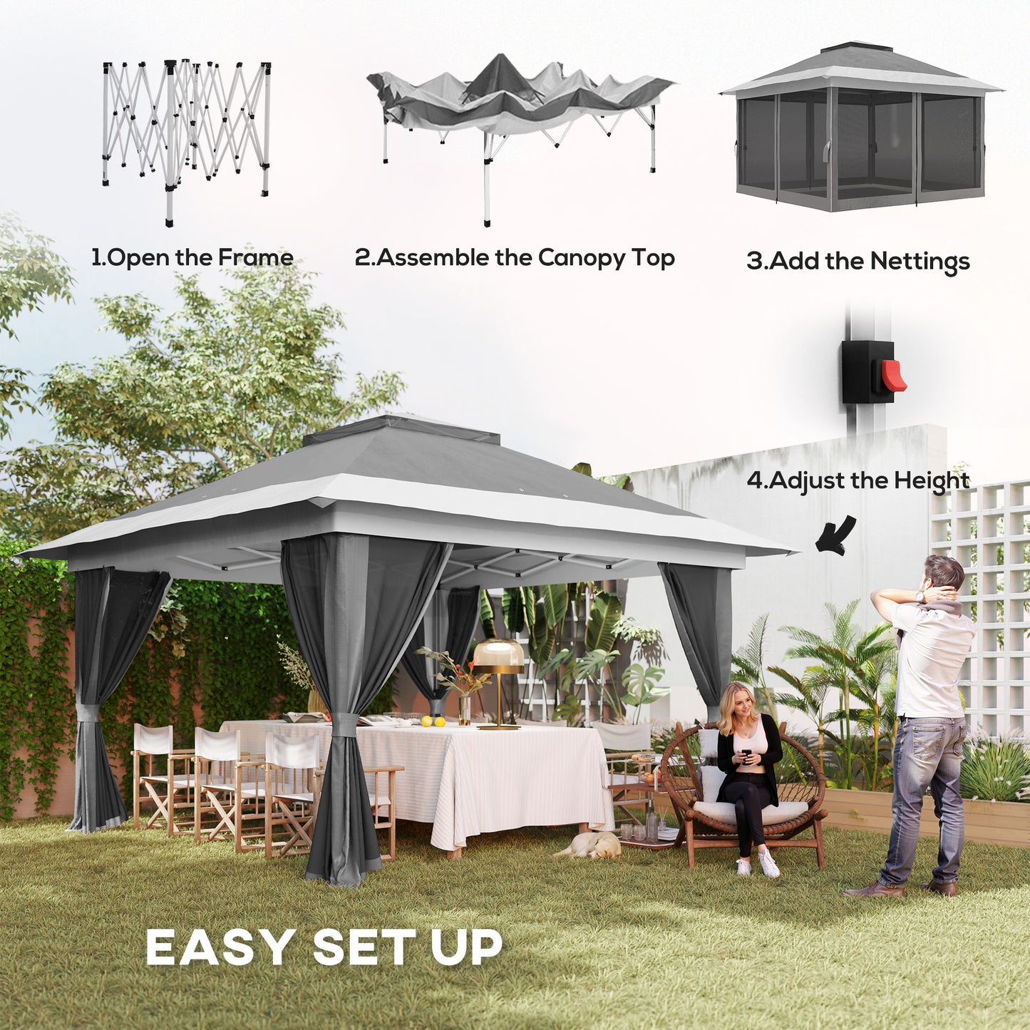 3.6 x 3.6m Pop-Up Gazebo, with Accessories