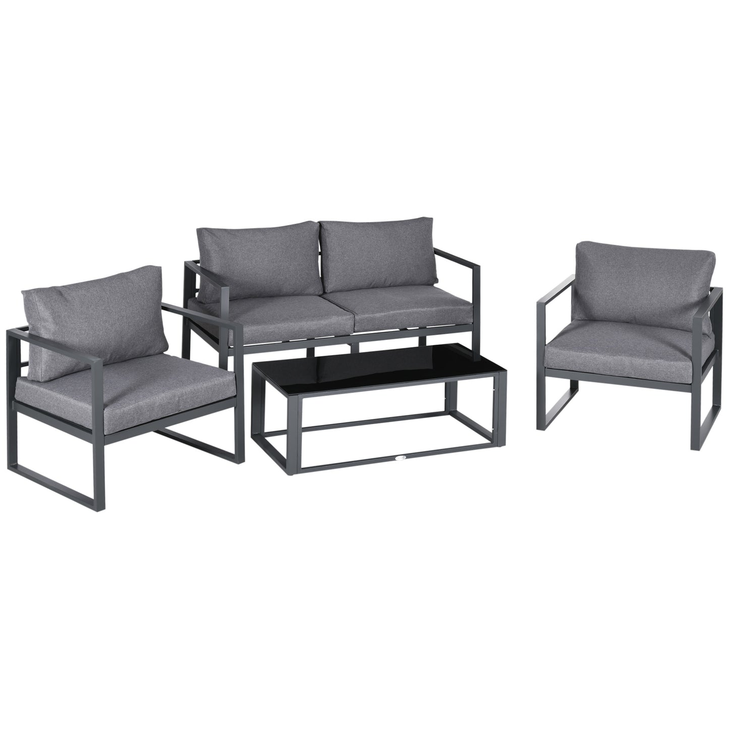4 Pieces Garden Sofa Set 2 Single Armchair 1 Bench & Side Table Set