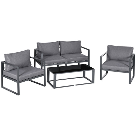 4 Pieces Garden Sofa Set 2 Single Armchair 1 Bench & Side Table Set