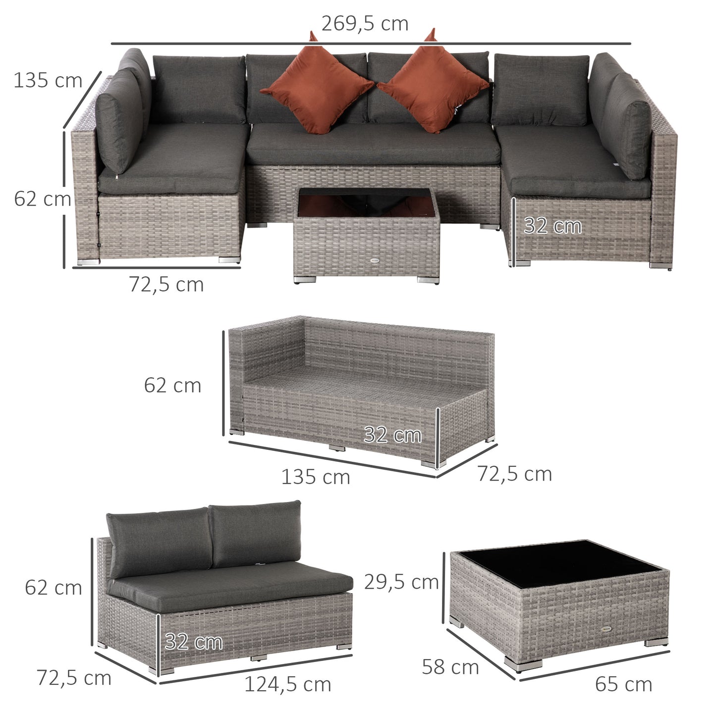 Four-Piece Half-Square Rattan Sofa Set