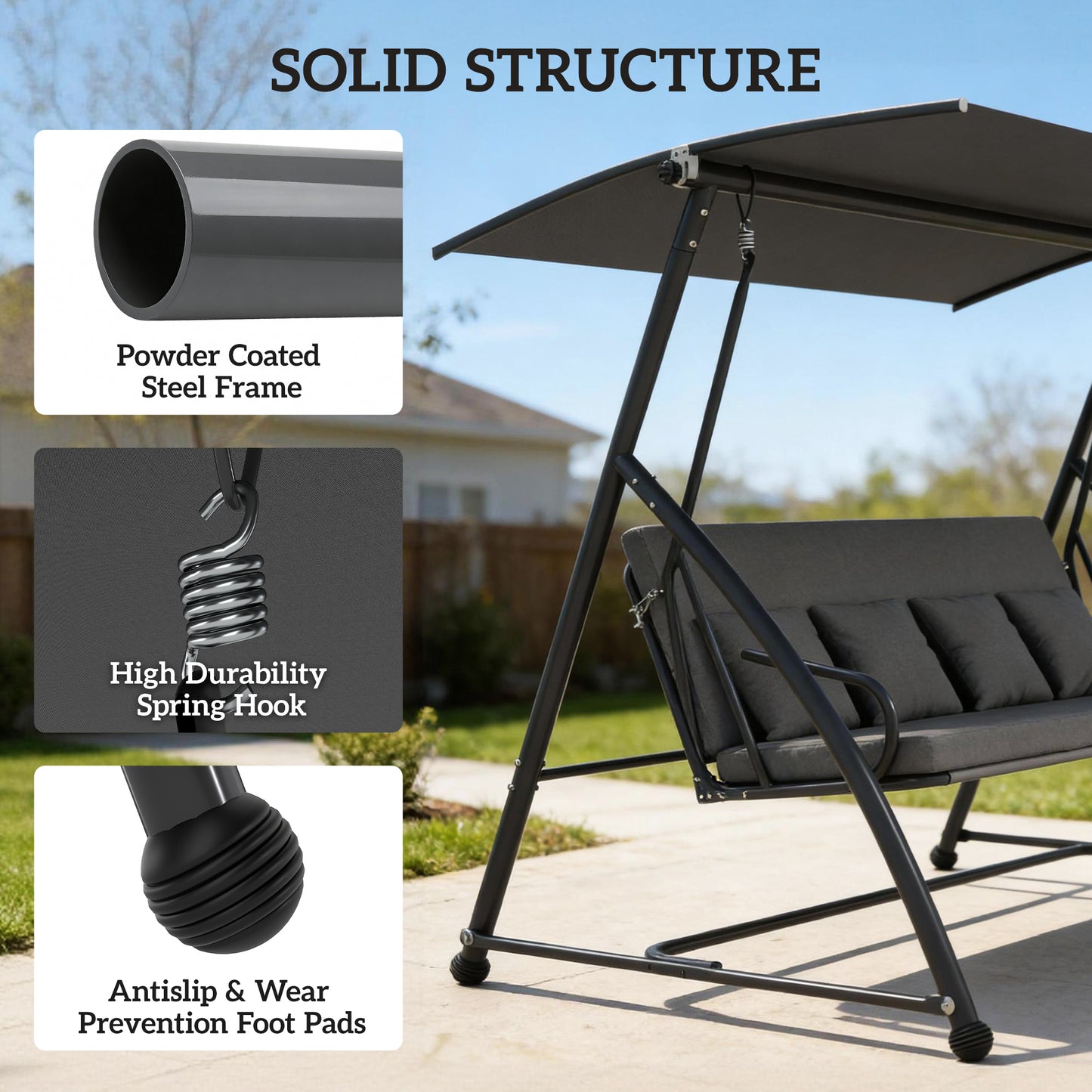 Outdoor 2-in-1 Swing Chair Lounger 3 Seater Garden Swing Seat Bed