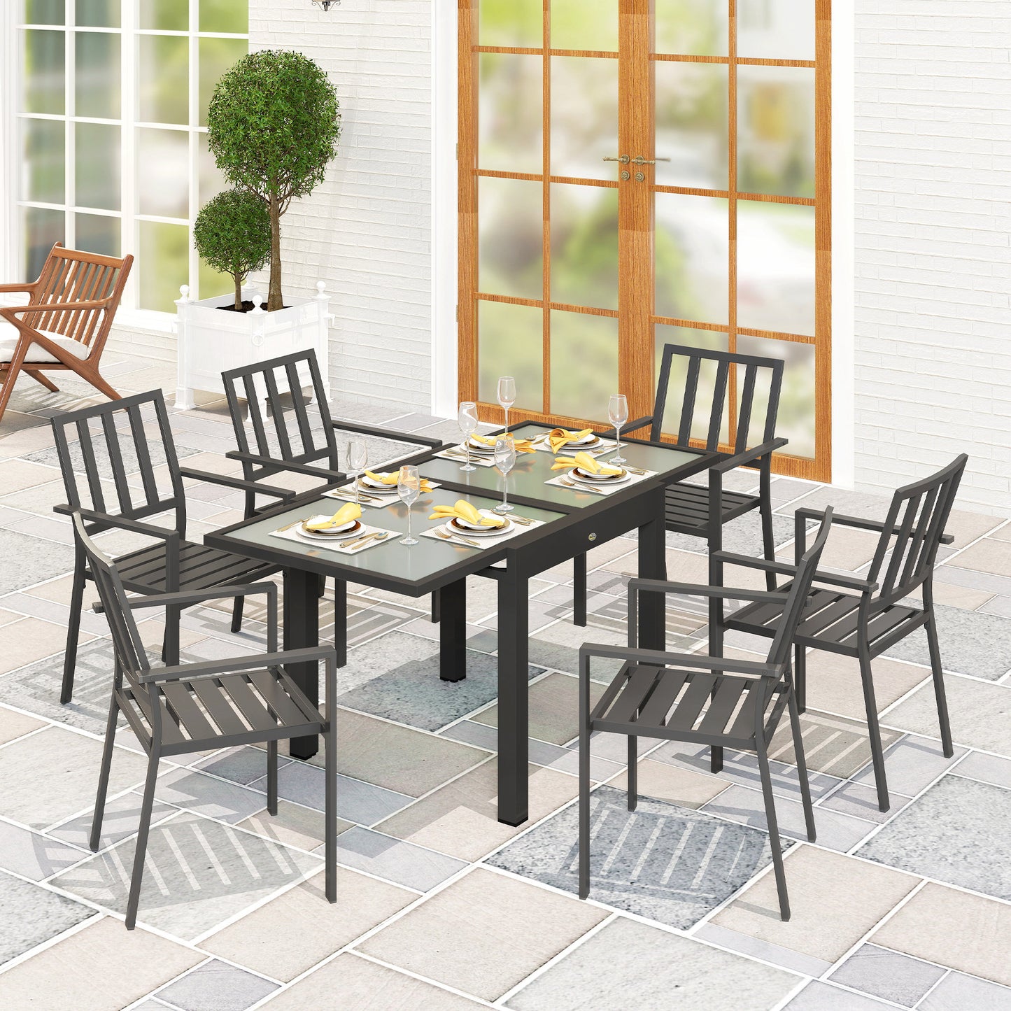 Extending Garden Table, Outdoor Dining Table with Aluminium Frame (1)