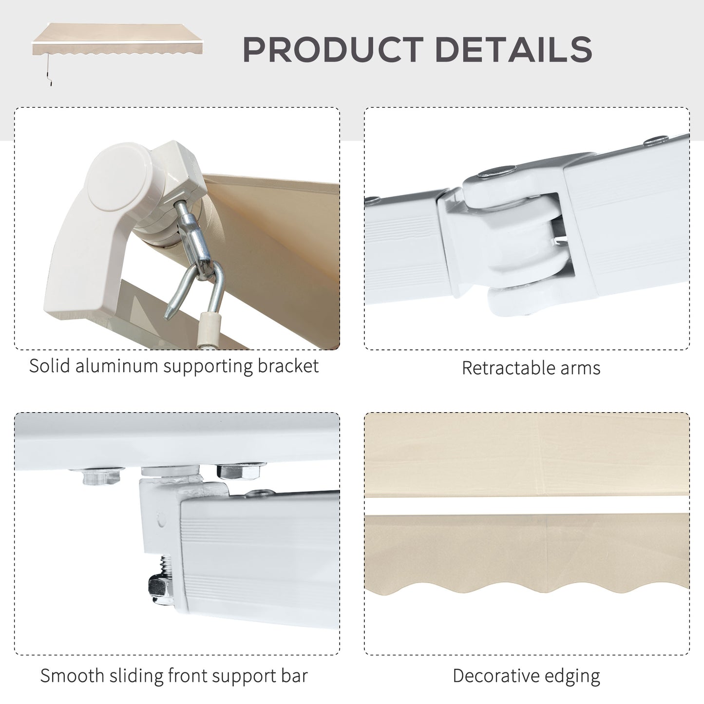 3.5M x 2.5M Manual Awning Canopy Retractable Sun Shade Shelter