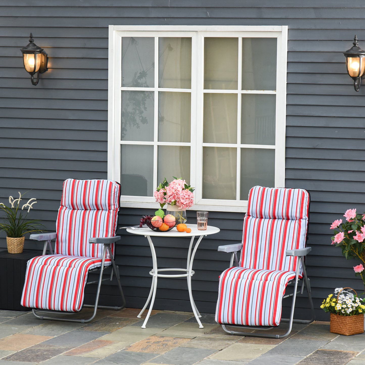 Set of 2 Garden Sun Lounger Outdoor Reclining Seat Cushioned Seat