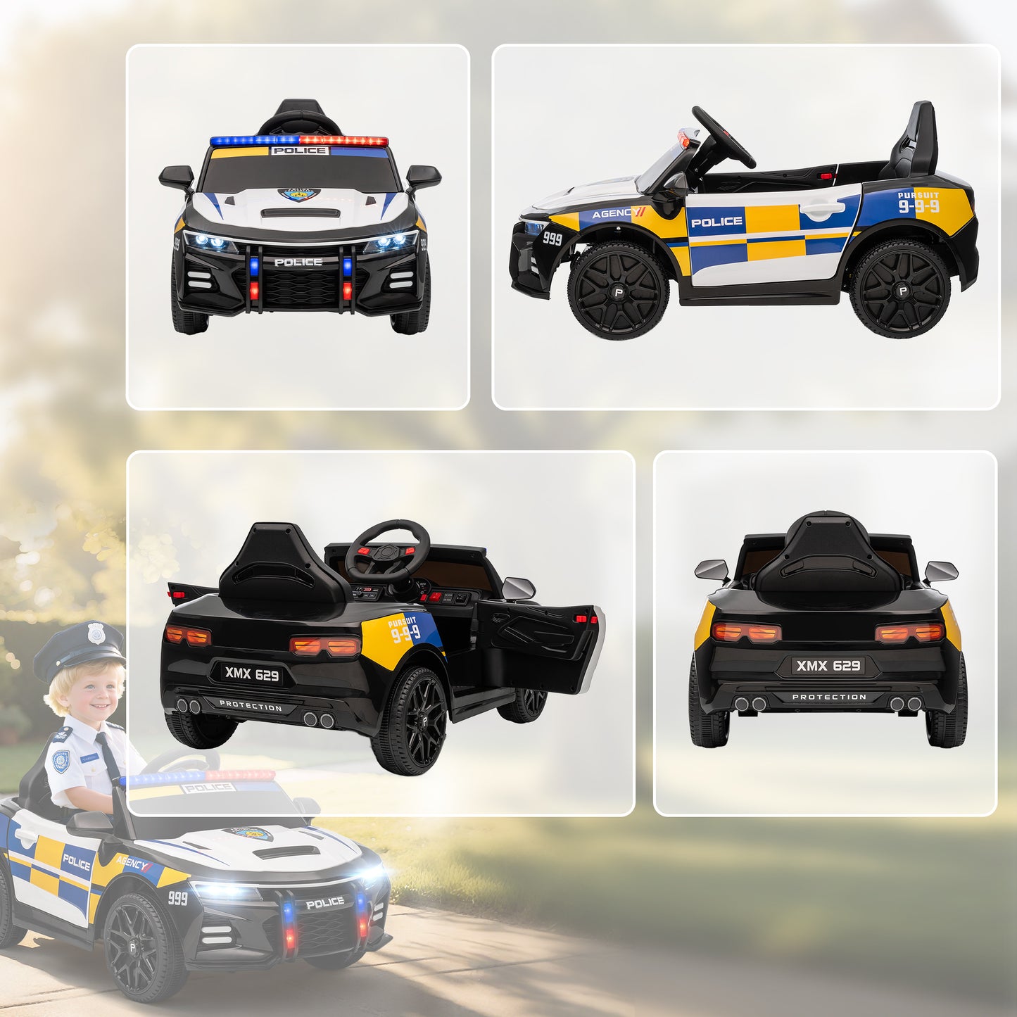 Kids Electric Ride on Police Car with Remote Control, Music, Horn