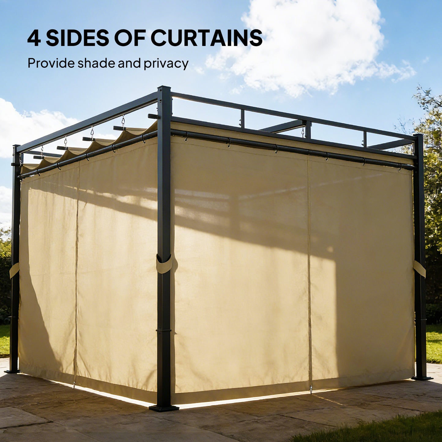3 x 3 m Pergola with Retractable Roof Canopy and Curtains