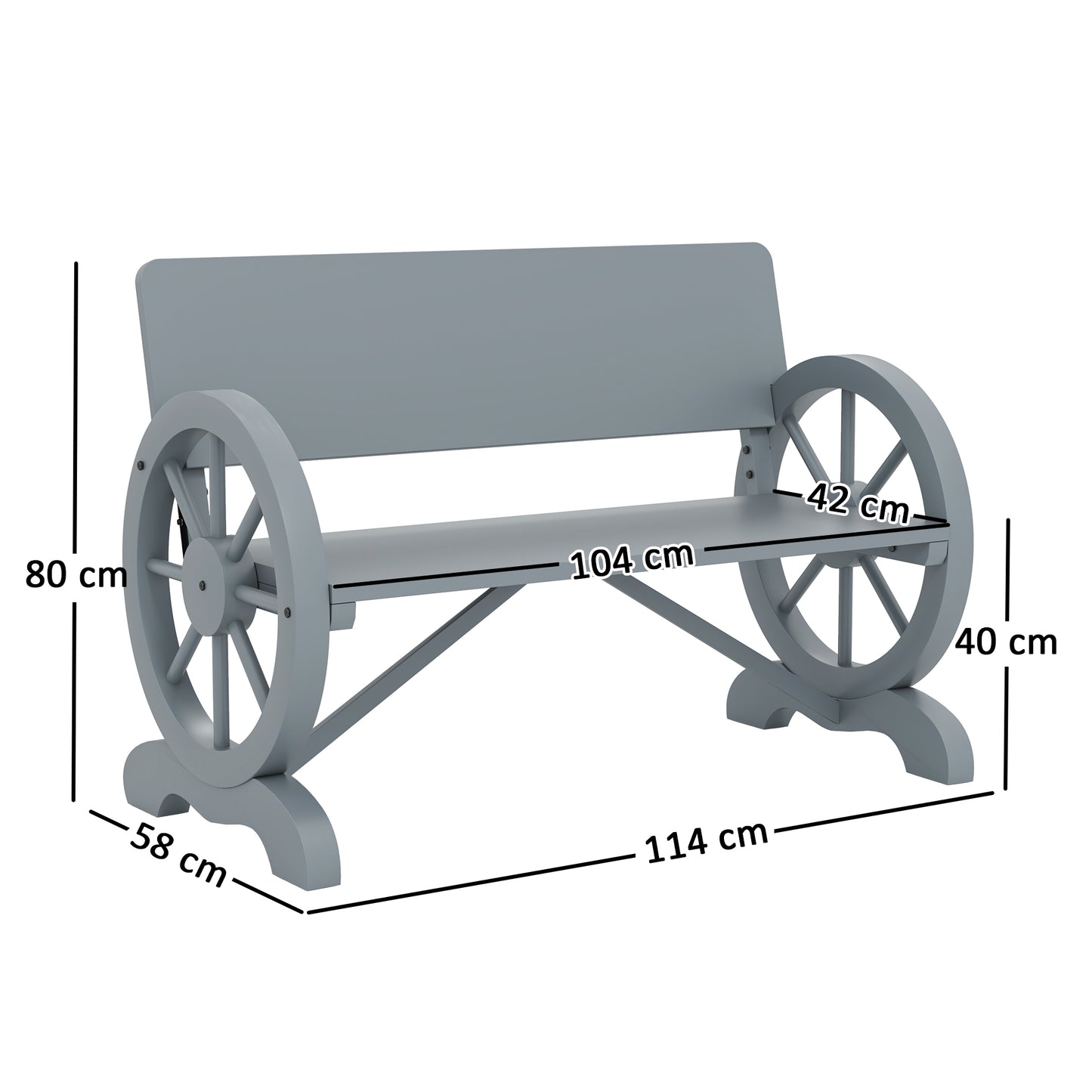 Fir Wood 2-Seater Outdoor Garden Wagon Wheel Bench