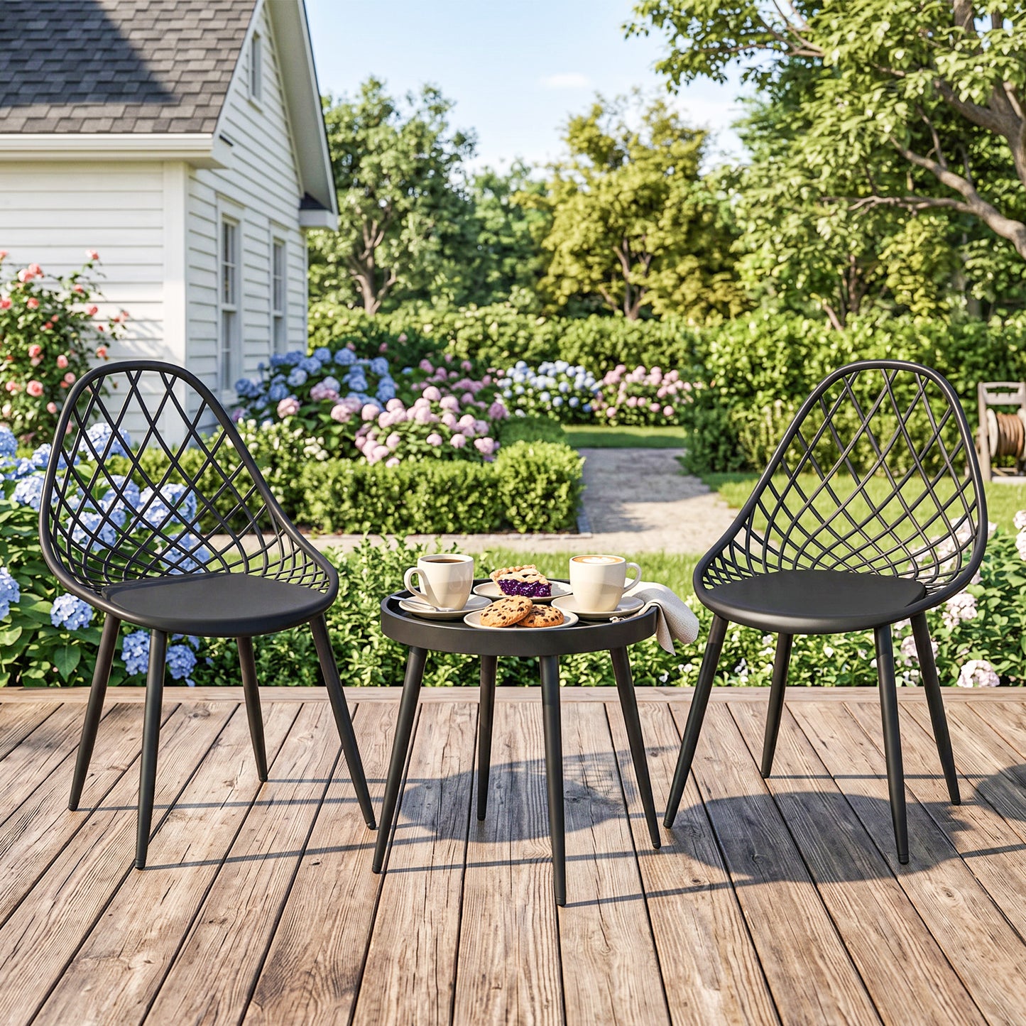 3-Piece Outdoor Bistro Set with 2 Chairs and Round Table for Garden