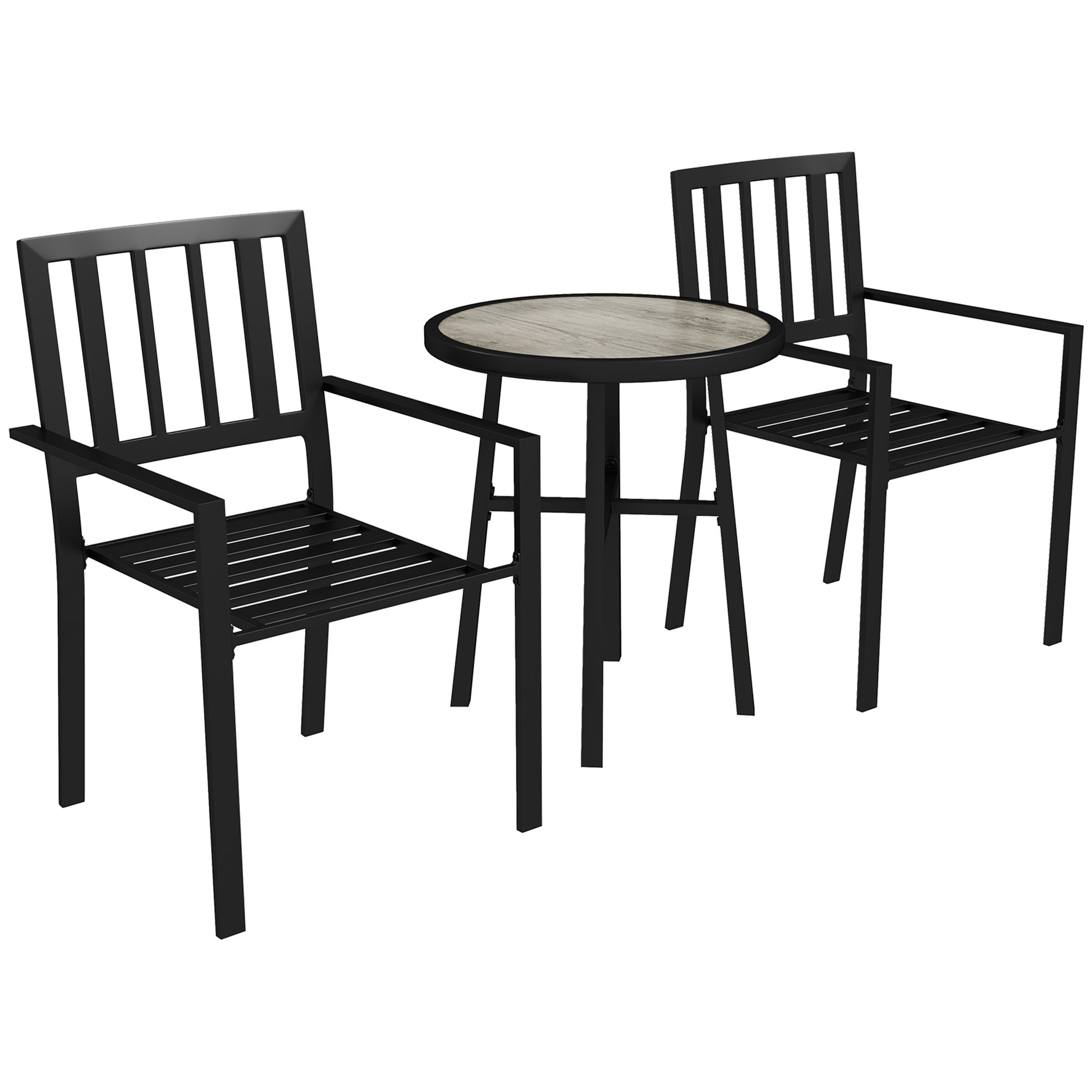 3 Piece Patio Bistro Set with Plastic Top, 2 Stackable Chairs