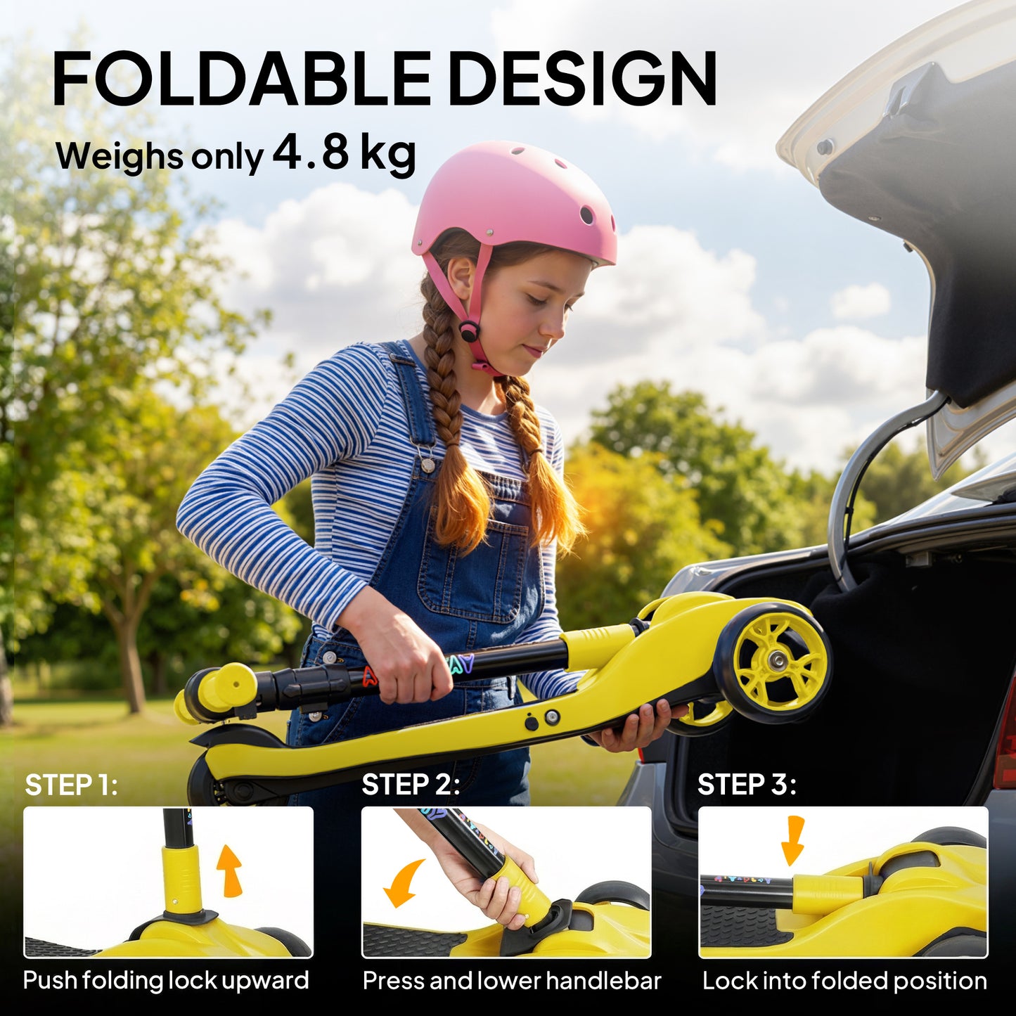 Three-Wheel Foldable Electric Scooter for Kids Aged 6-10 Years