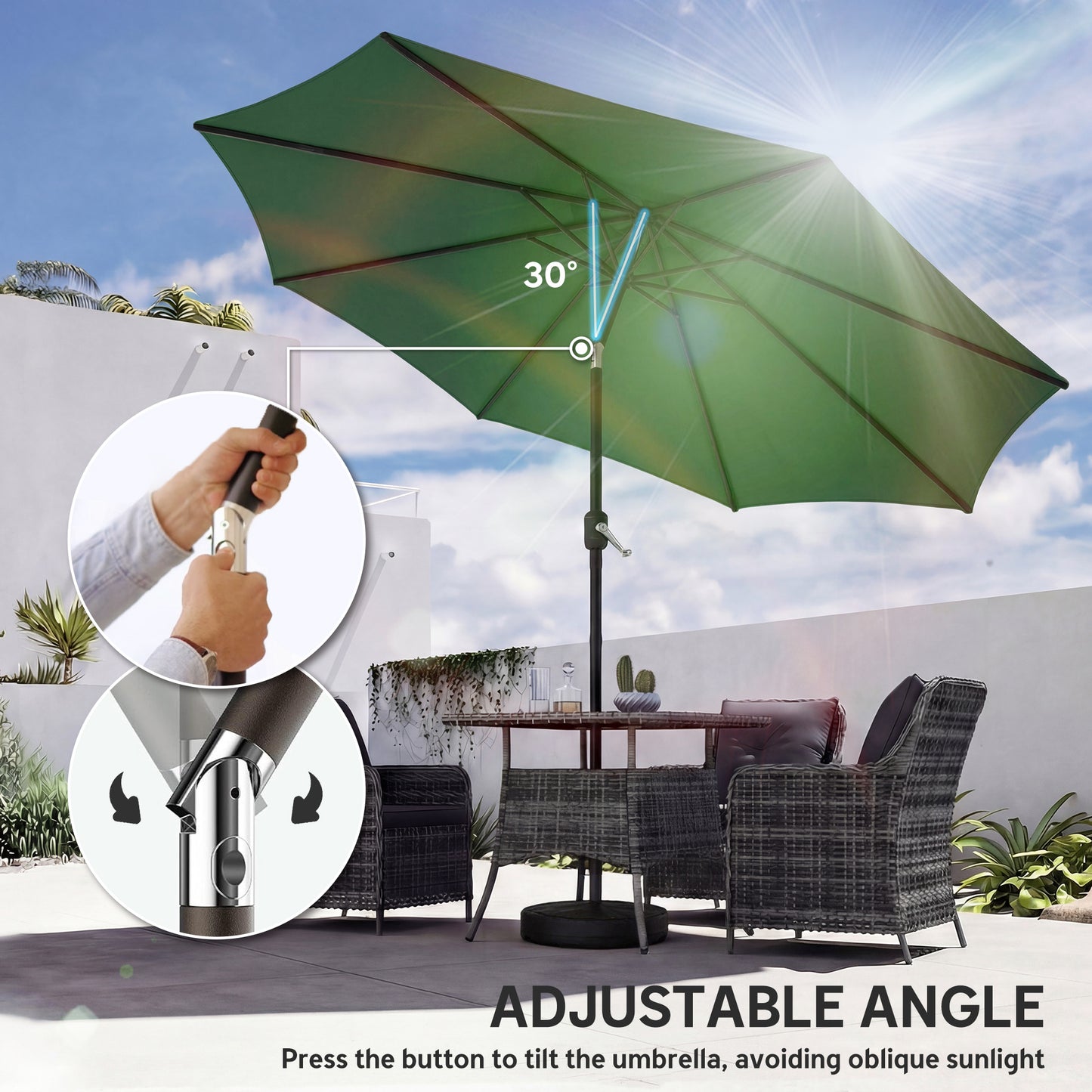 2.7 m Garden Parasol Umbrella with Cross Base and Sandbag