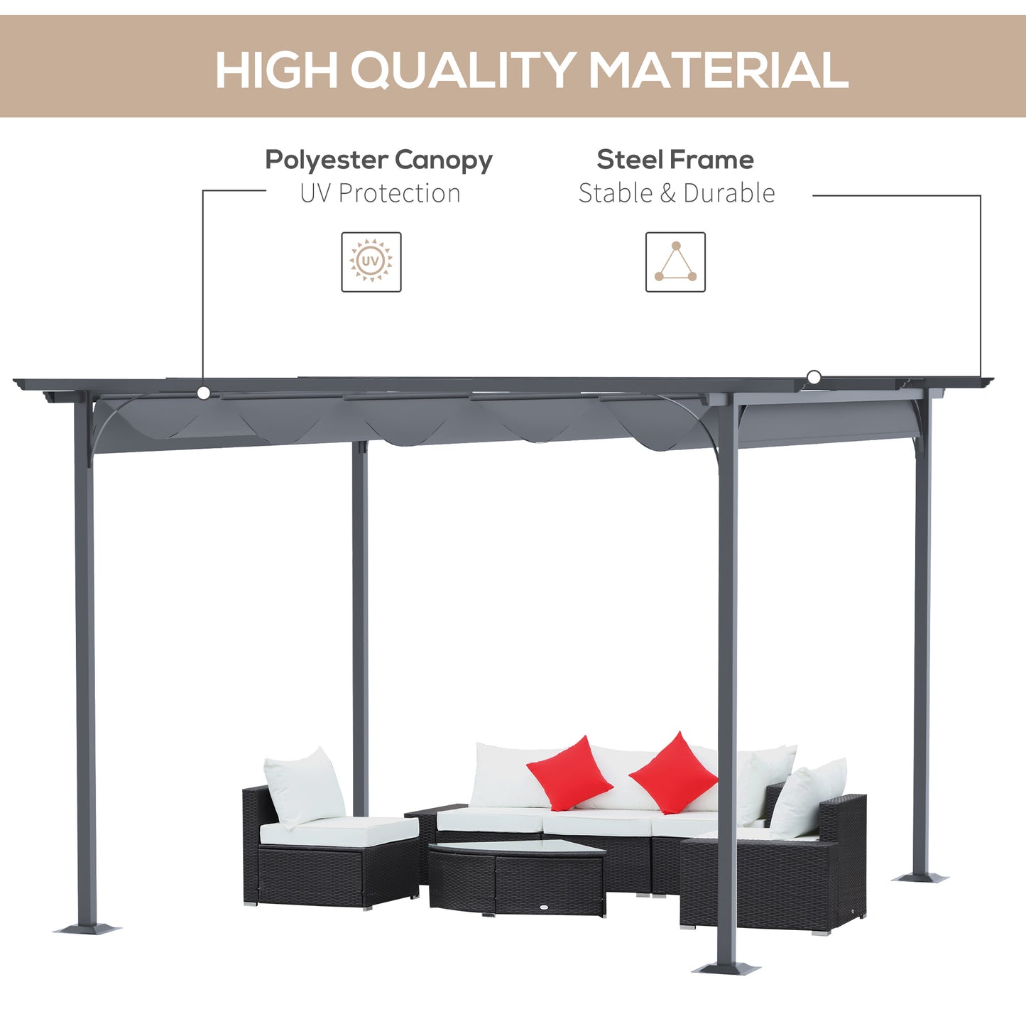 3.5M X 3.5M Metal Pergola Gazebo Awning Retractable Canopy Outdoor