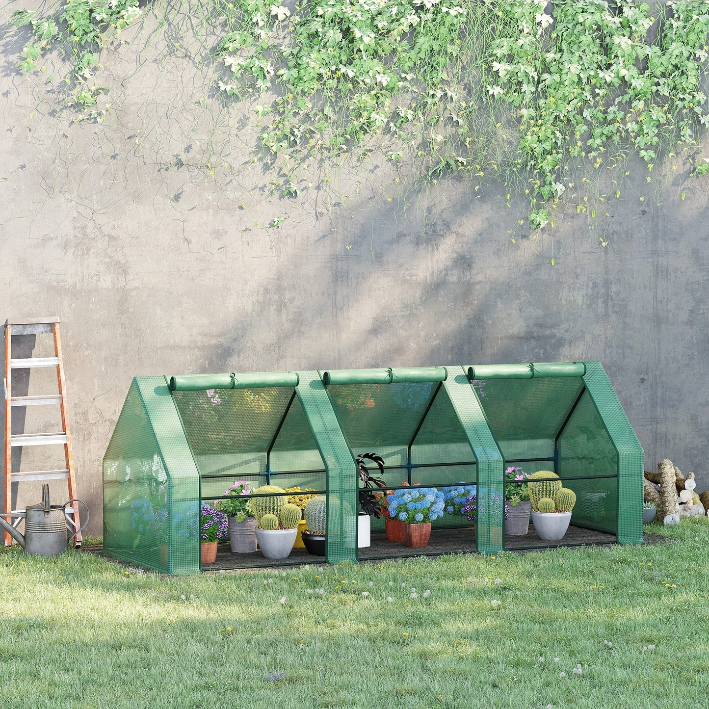 Mini Small Greenhouse with Steel Frame & PE Cover & Zipped Window