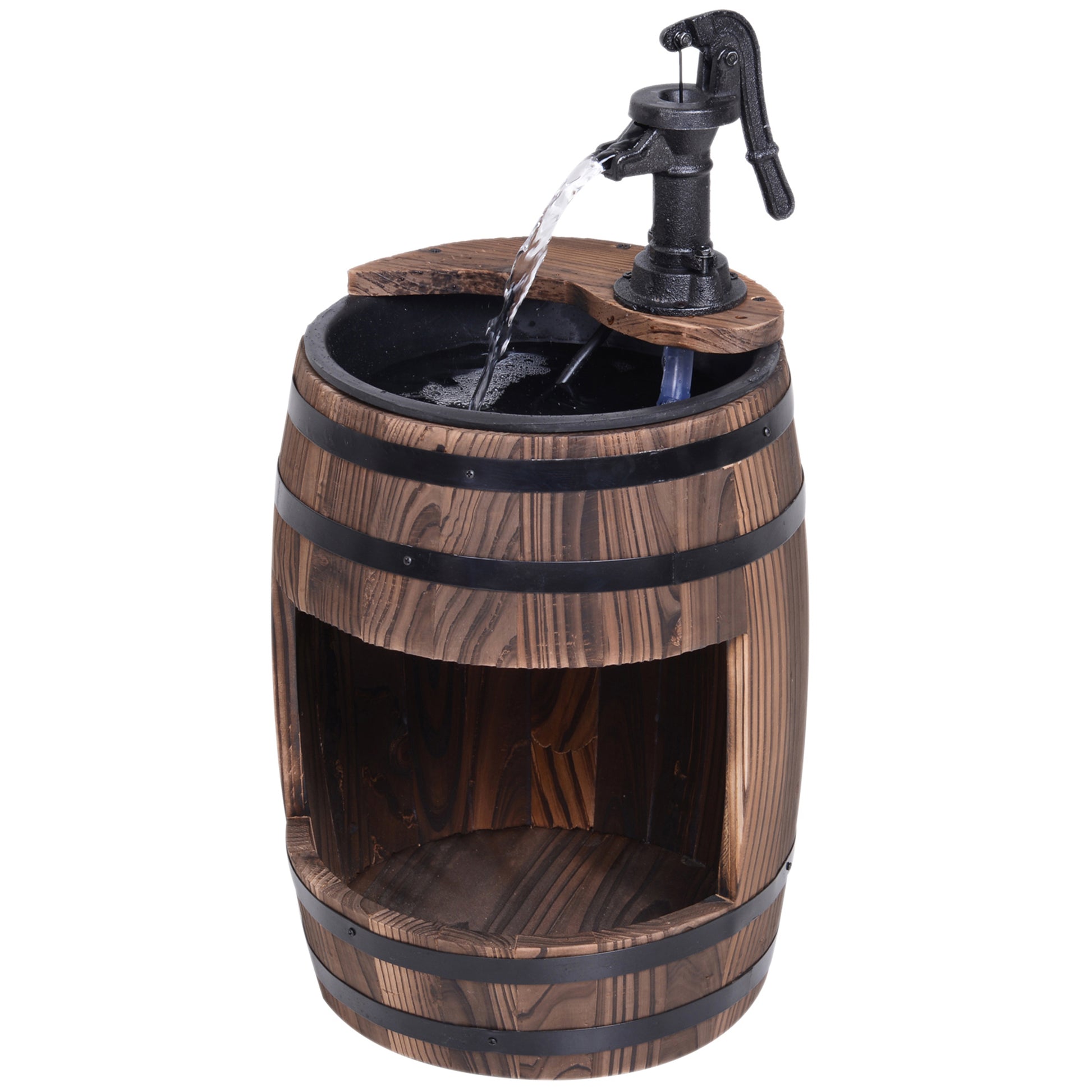 Wood Barrel Patio Water Fountain Electric Pump Garden Decorative