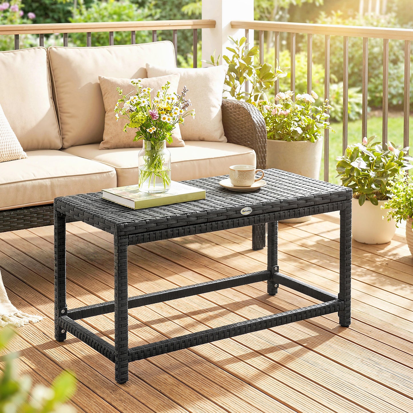 Outdoor Coffee Table Side Table with Rectangular Frame for Patio