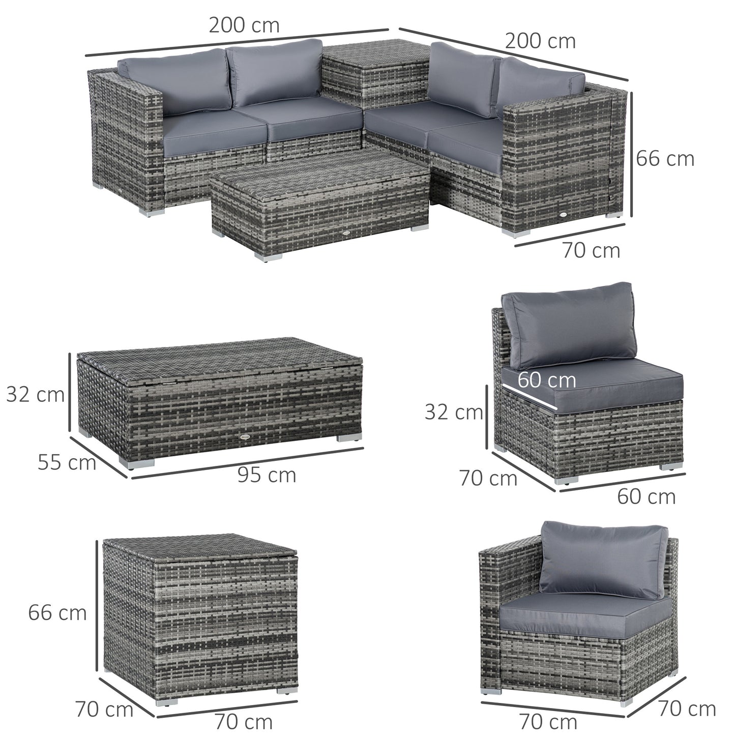 6PC Rattan Corner Sofa Set Wicker 4 Seater Garden Storage Coffee