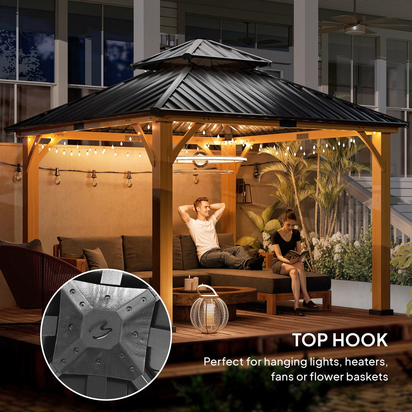 3.5 x 3.5m Outdoor Hardtop Gazebo Canopy with Two-tier Metal Roof